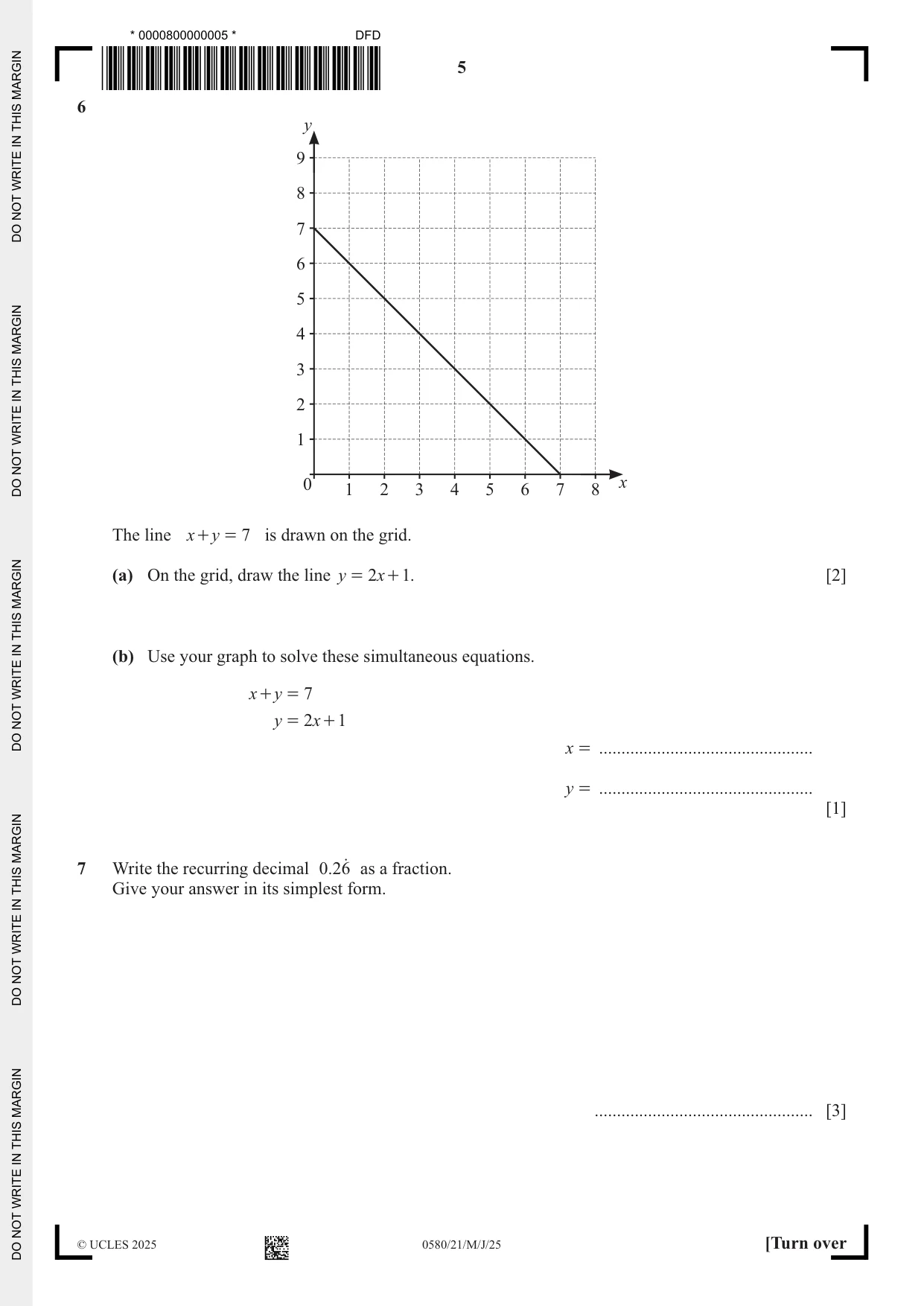 Cambridge IGCSE Mathematics 0580 2025 May/June Paper 2 · Variant 1 question paper, page 5 of 20