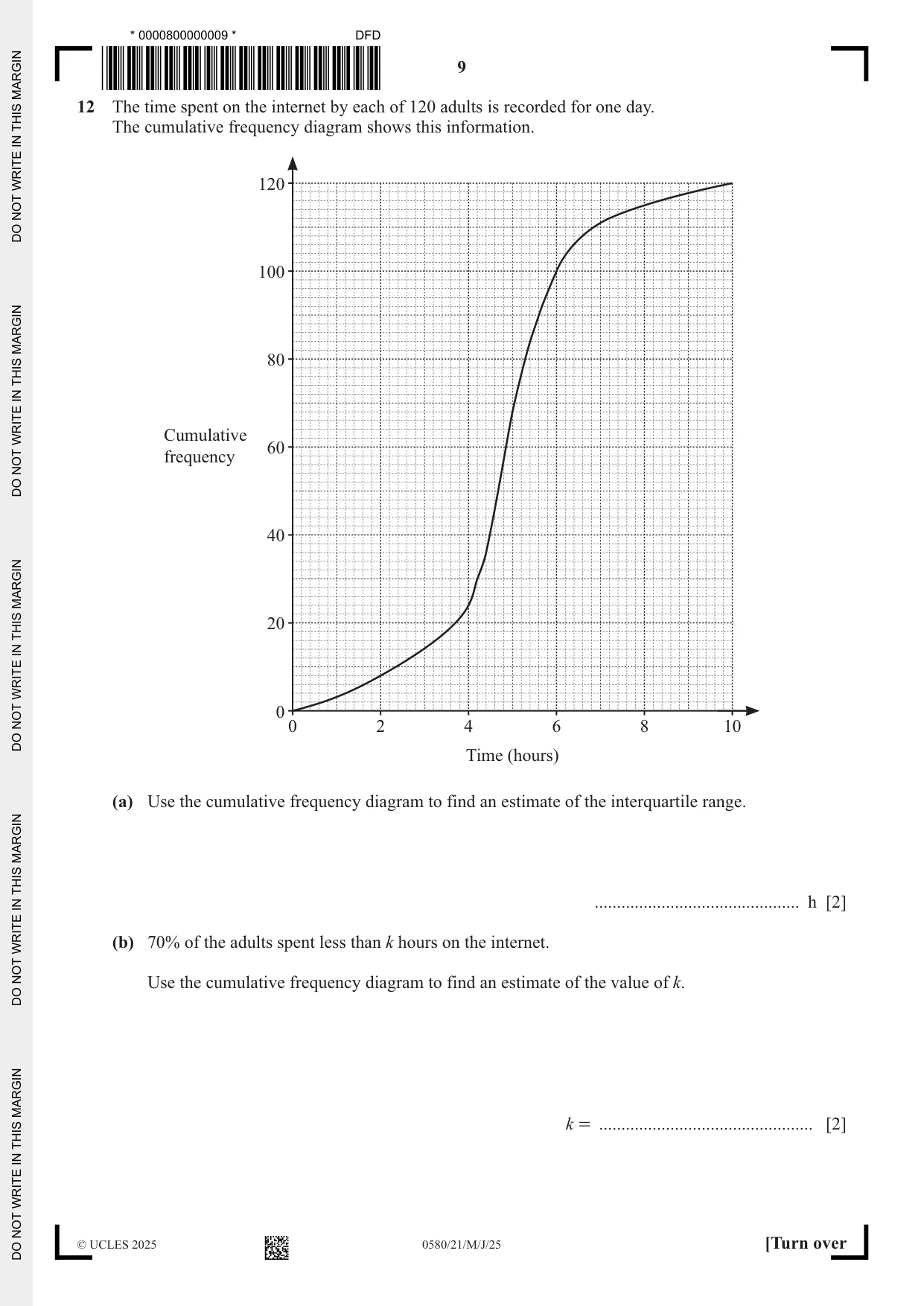 Cambridge IGCSE Mathematics 0580 2025 May/June Paper 2 · Variant 1 question paper, page 9 of 20