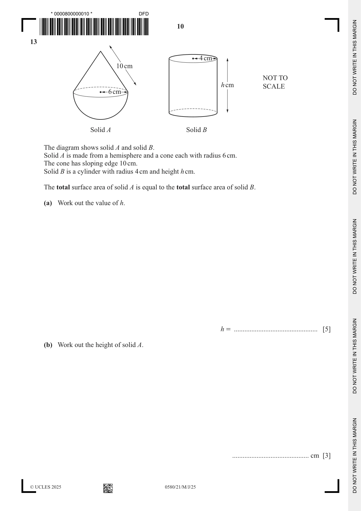 Cambridge IGCSE Mathematics 0580 2025 May/June Paper 2 · Variant 1 question paper, page 10 of 20