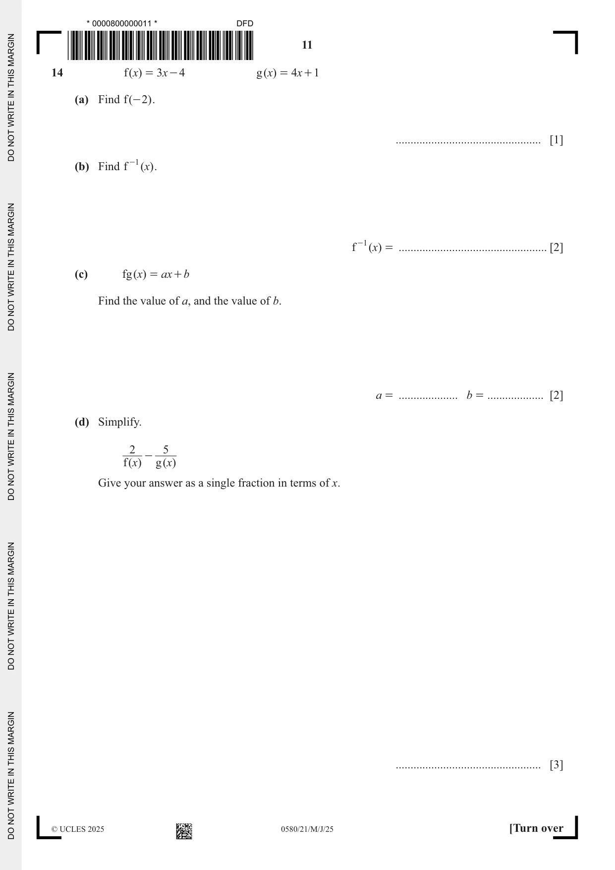 Cambridge IGCSE Mathematics 0580 2025 May/June Paper 2 · Variant 1 question paper, page 11 of 20