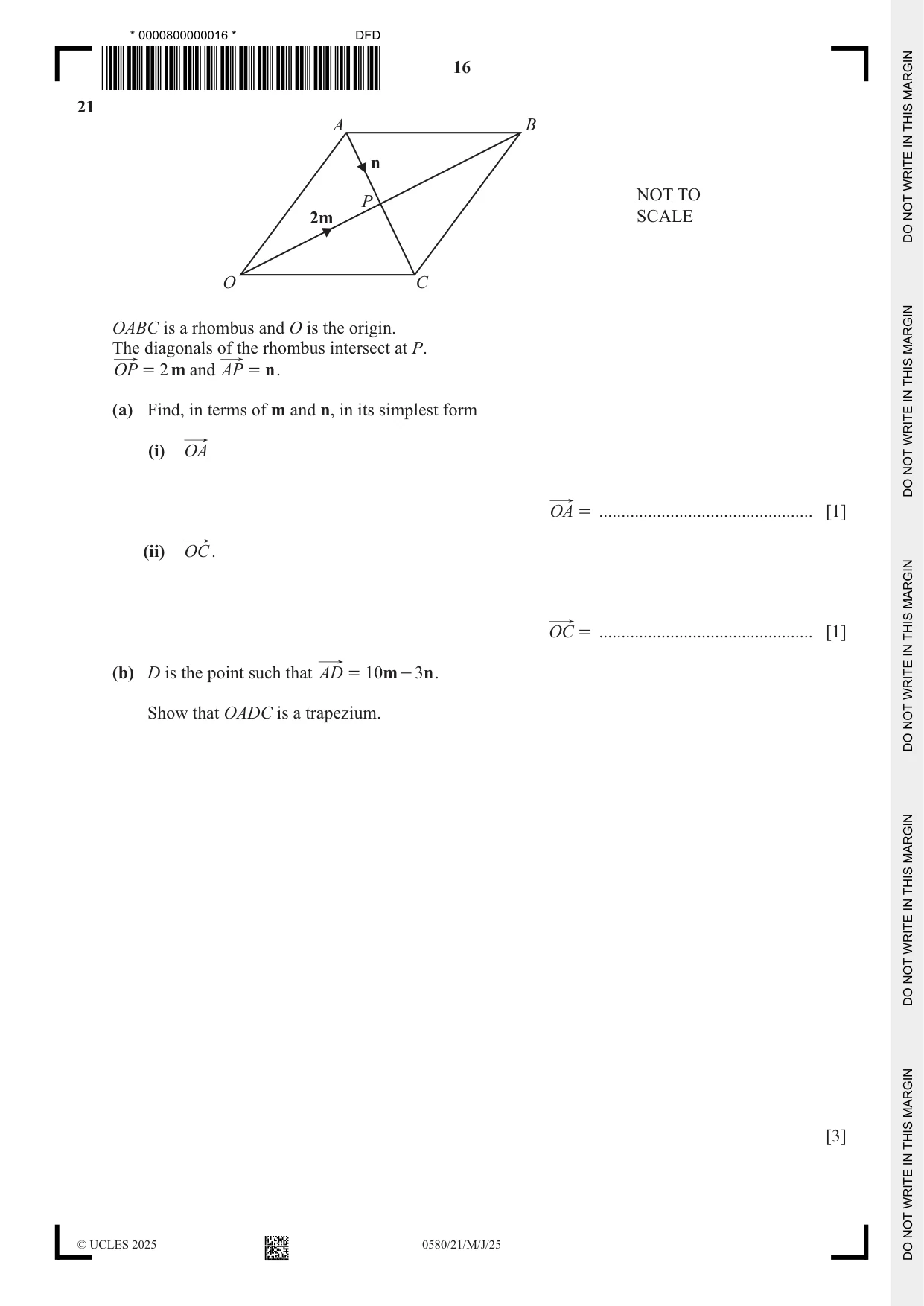 Cambridge IGCSE Mathematics 0580 2025 May/June Paper 2 · Variant 1 question paper, page 16 of 20