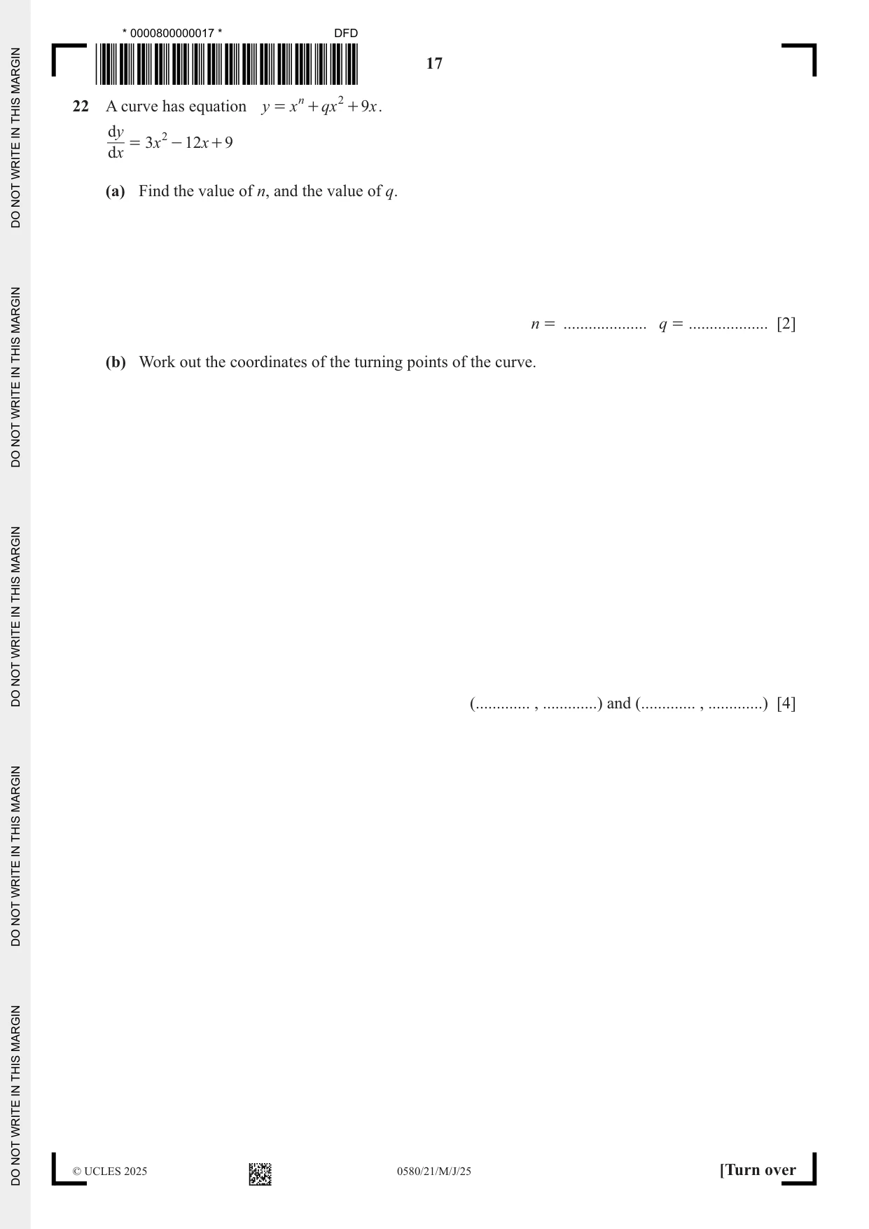 Cambridge IGCSE Mathematics 0580 2025 May/June Paper 2 · Variant 1 question paper, page 17 of 20