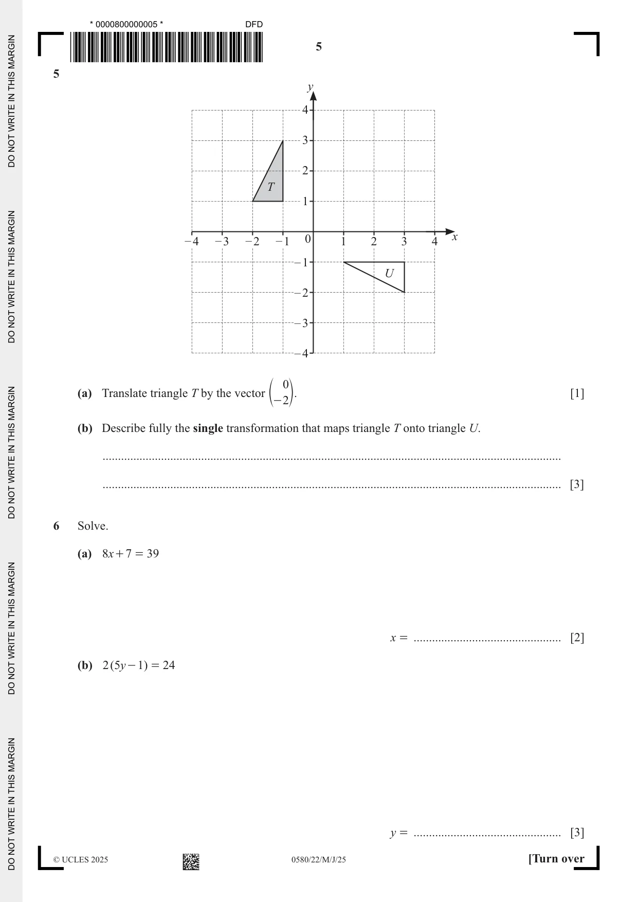 Cambridge IGCSE Mathematics 0580 2025 May/June Paper 2 · Variant 2 question paper, page 5 of 20