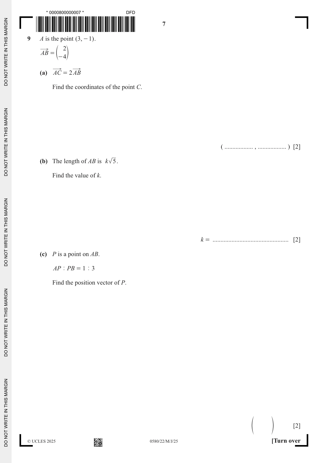 Cambridge IGCSE Mathematics 0580 2025 May/June Paper 2 · Variant 2 question paper, page 7 of 20