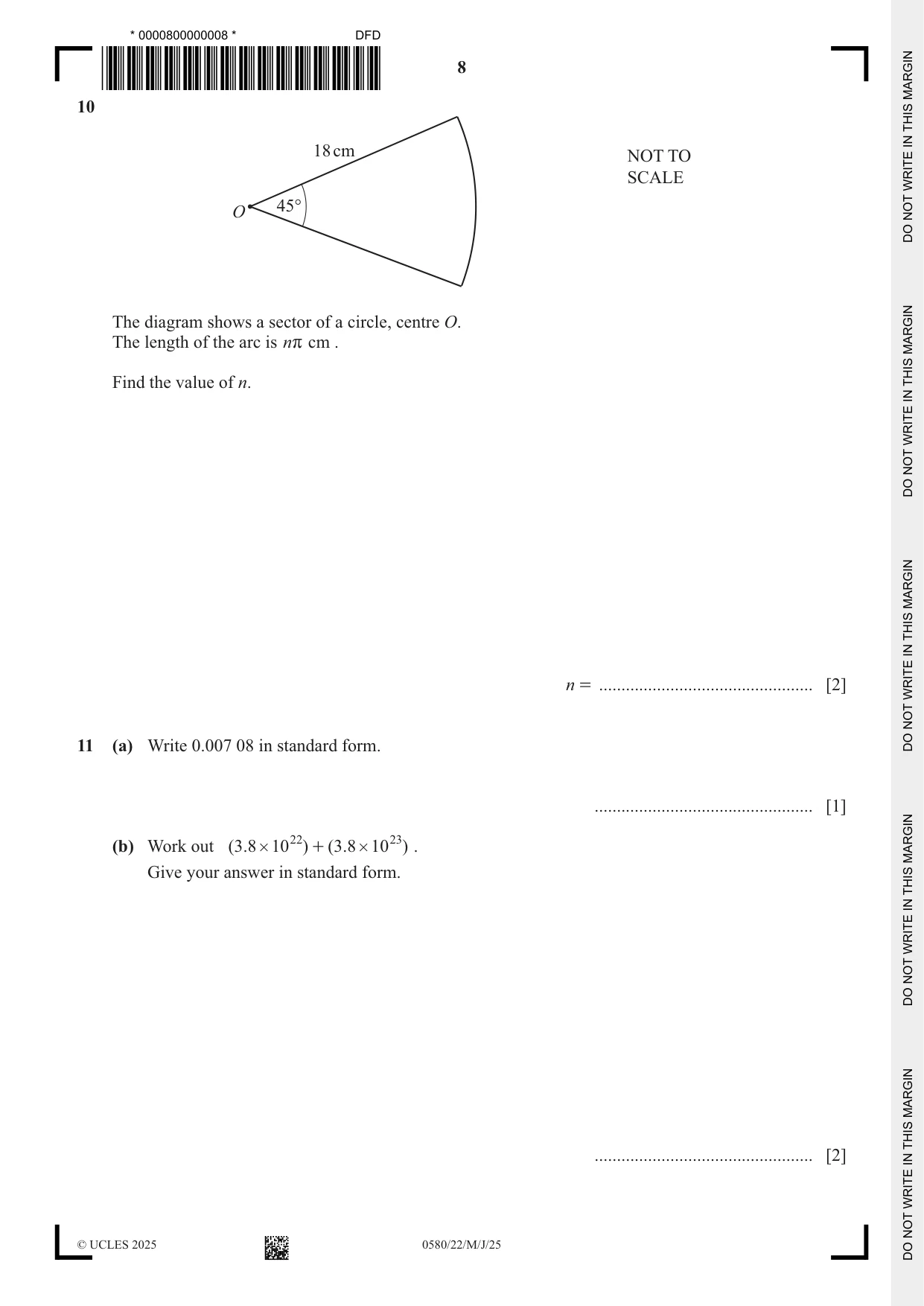 Cambridge IGCSE Mathematics 0580 2025 May/June Paper 2 · Variant 2 question paper, page 8 of 20