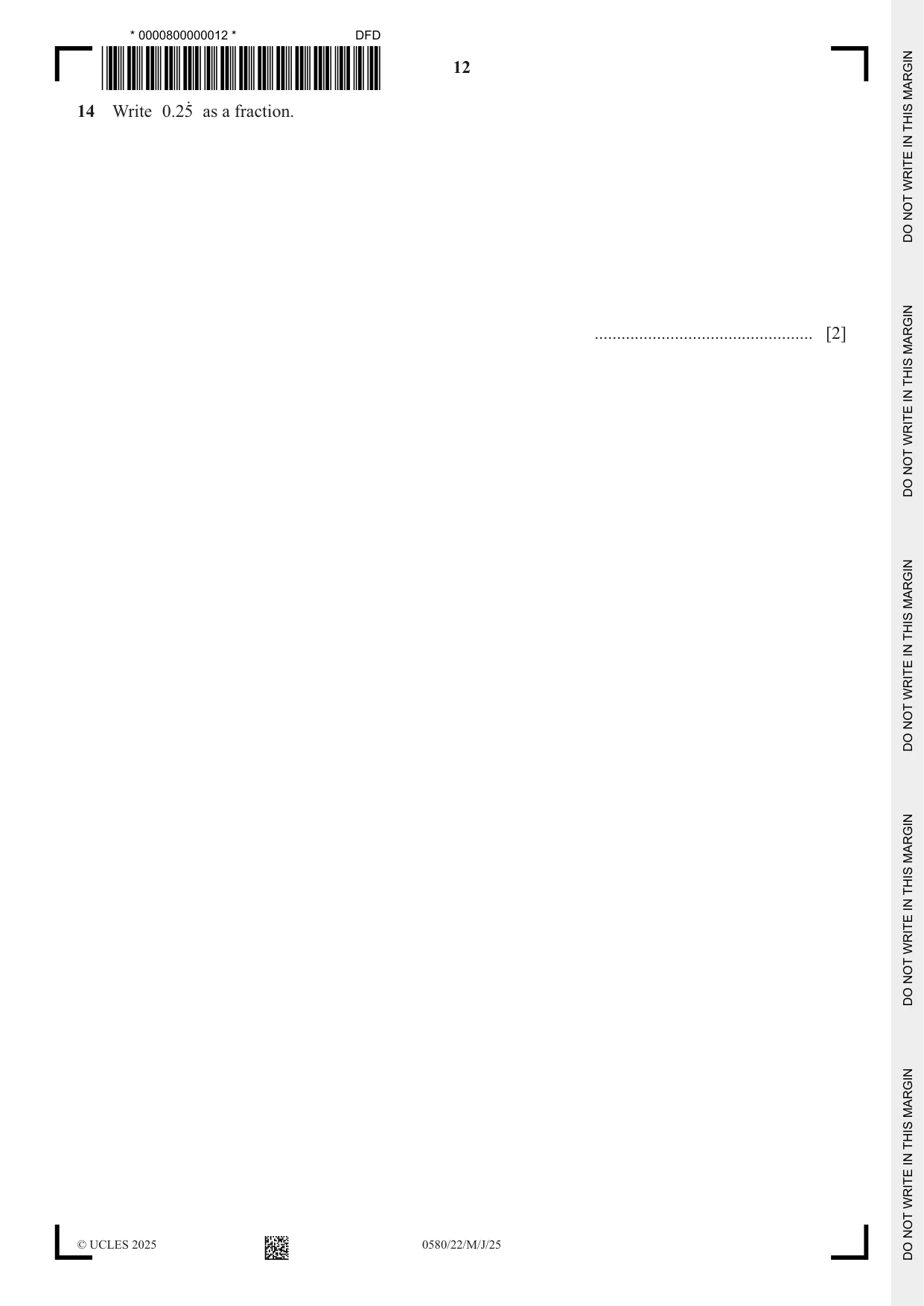 Cambridge IGCSE Mathematics 0580 2025 May/June Paper 2 · Variant 2 question paper, page 12 of 20