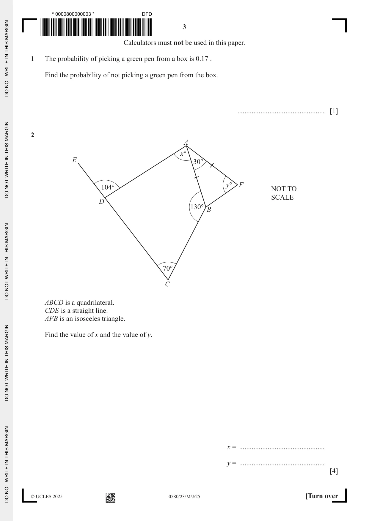 Cambridge IGCSE Mathematics 0580 2025 May/June Paper 2 · Variant 3 question paper, page 3 of 16