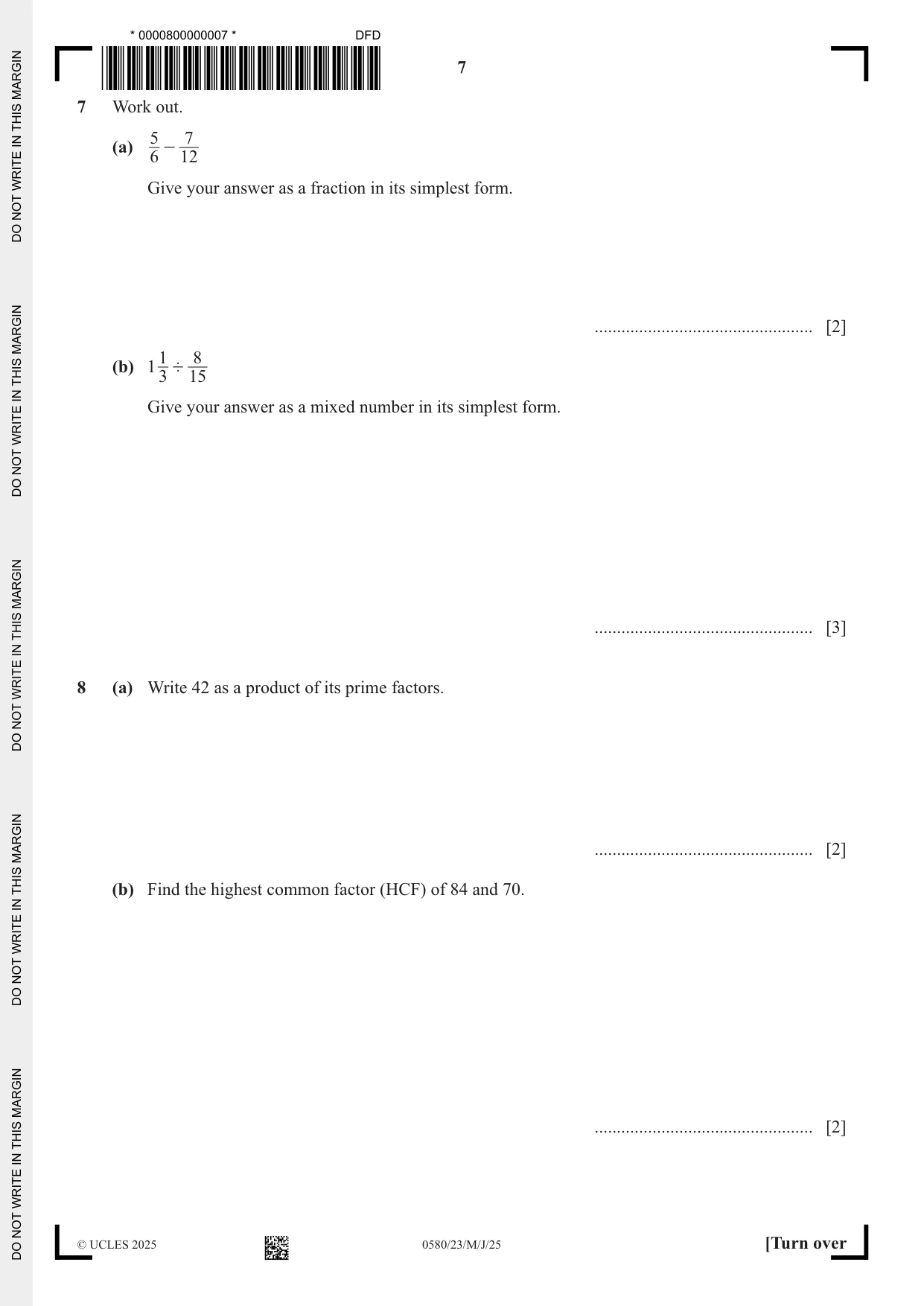 Cambridge IGCSE Mathematics 0580 2025 May/June Paper 2 · Variant 3 question paper, page 7 of 16