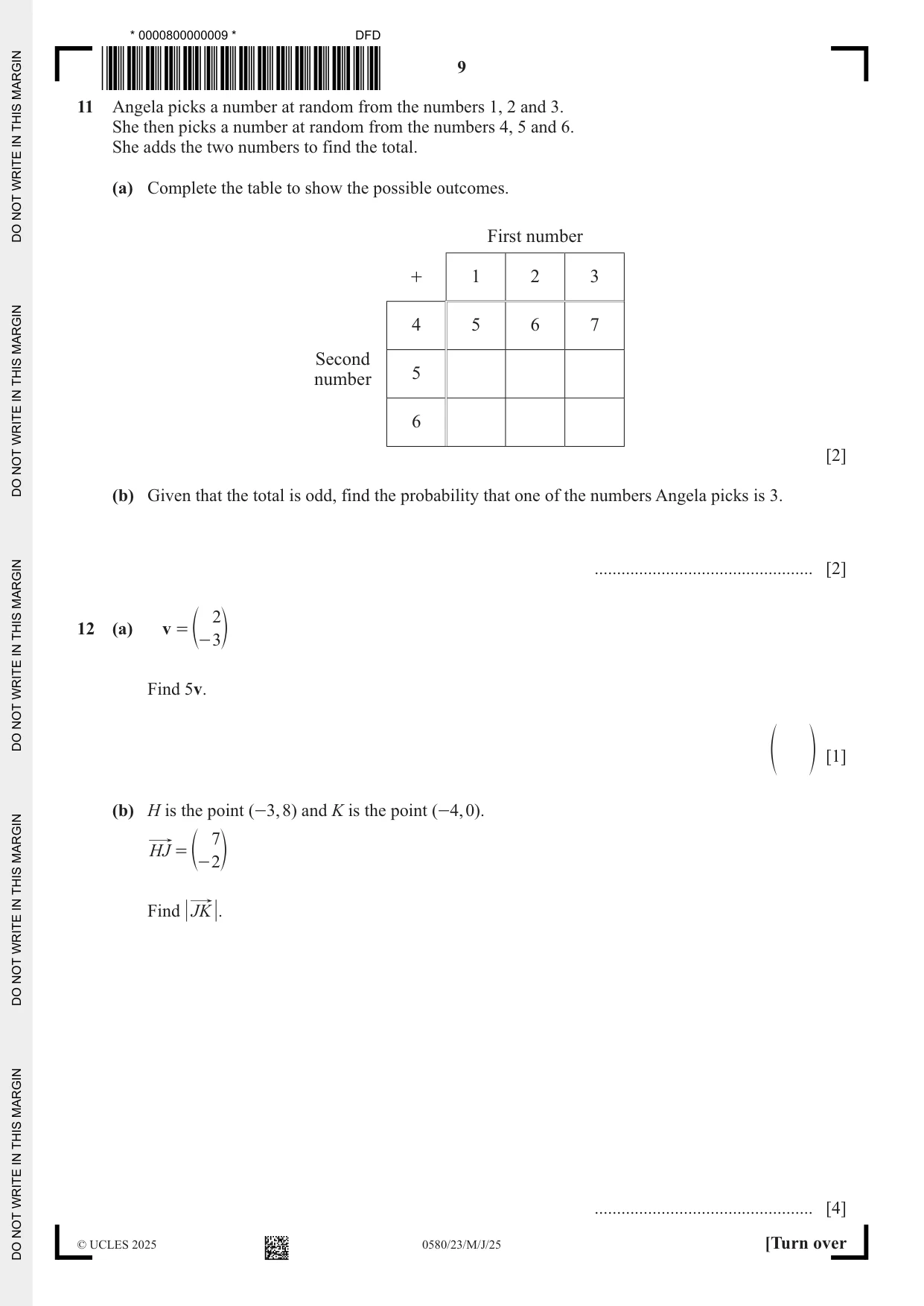 Cambridge IGCSE Mathematics 0580 2025 May/June Paper 2 · Variant 3 question paper, page 9 of 16