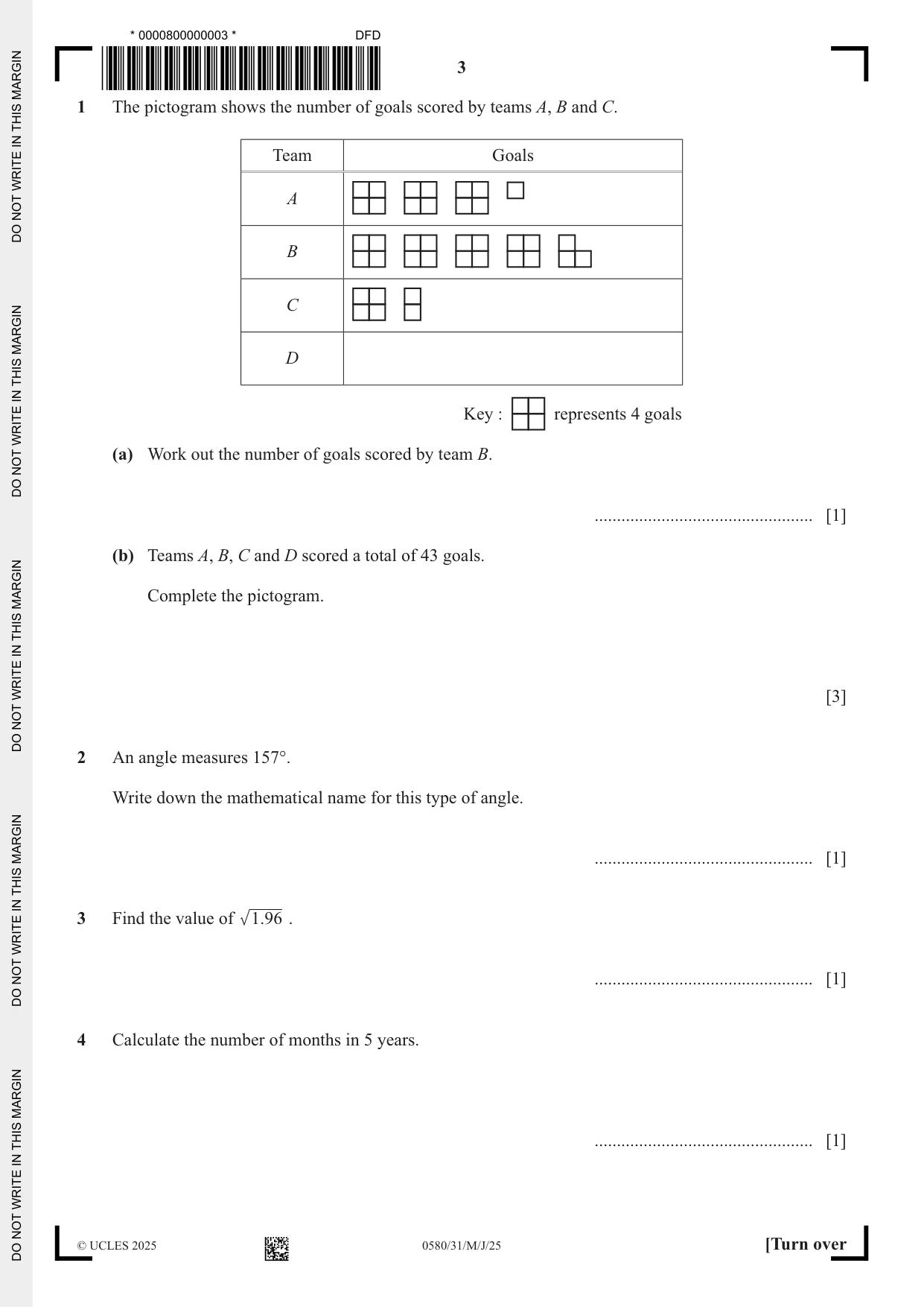 Cambridge IGCSE Mathematics 0580 2025 May/June Paper 3 · Variant 1 question paper, page 3 of 16