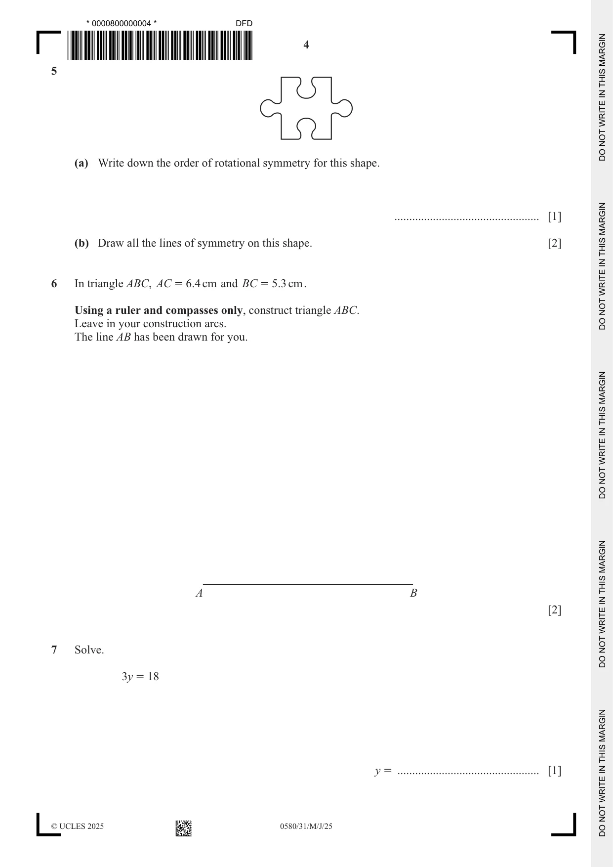 Cambridge IGCSE Mathematics 0580 2025 May/June Paper 3 · Variant 1 question paper, page 4 of 16