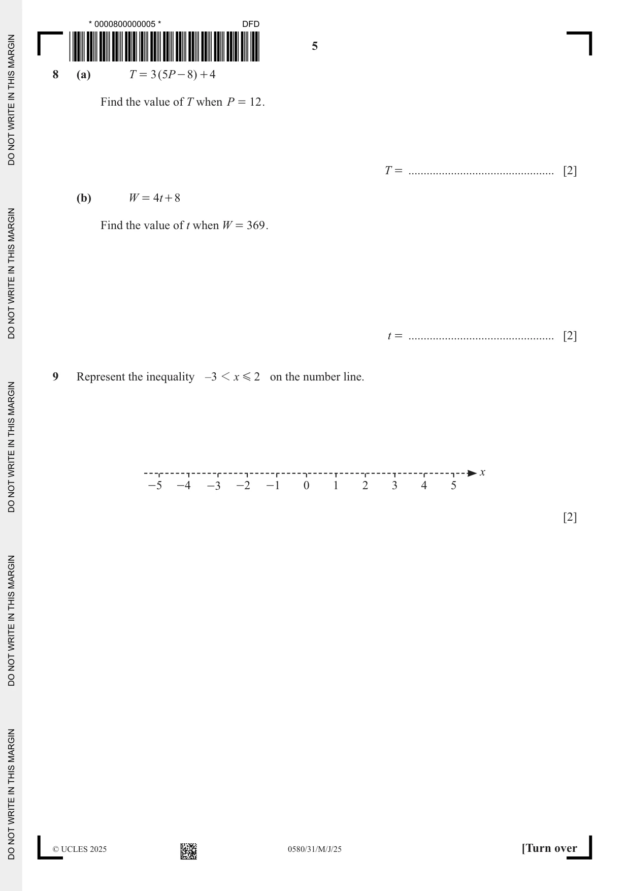 Cambridge IGCSE Mathematics 0580 2025 May/June Paper 3 · Variant 1 question paper, page 5 of 16