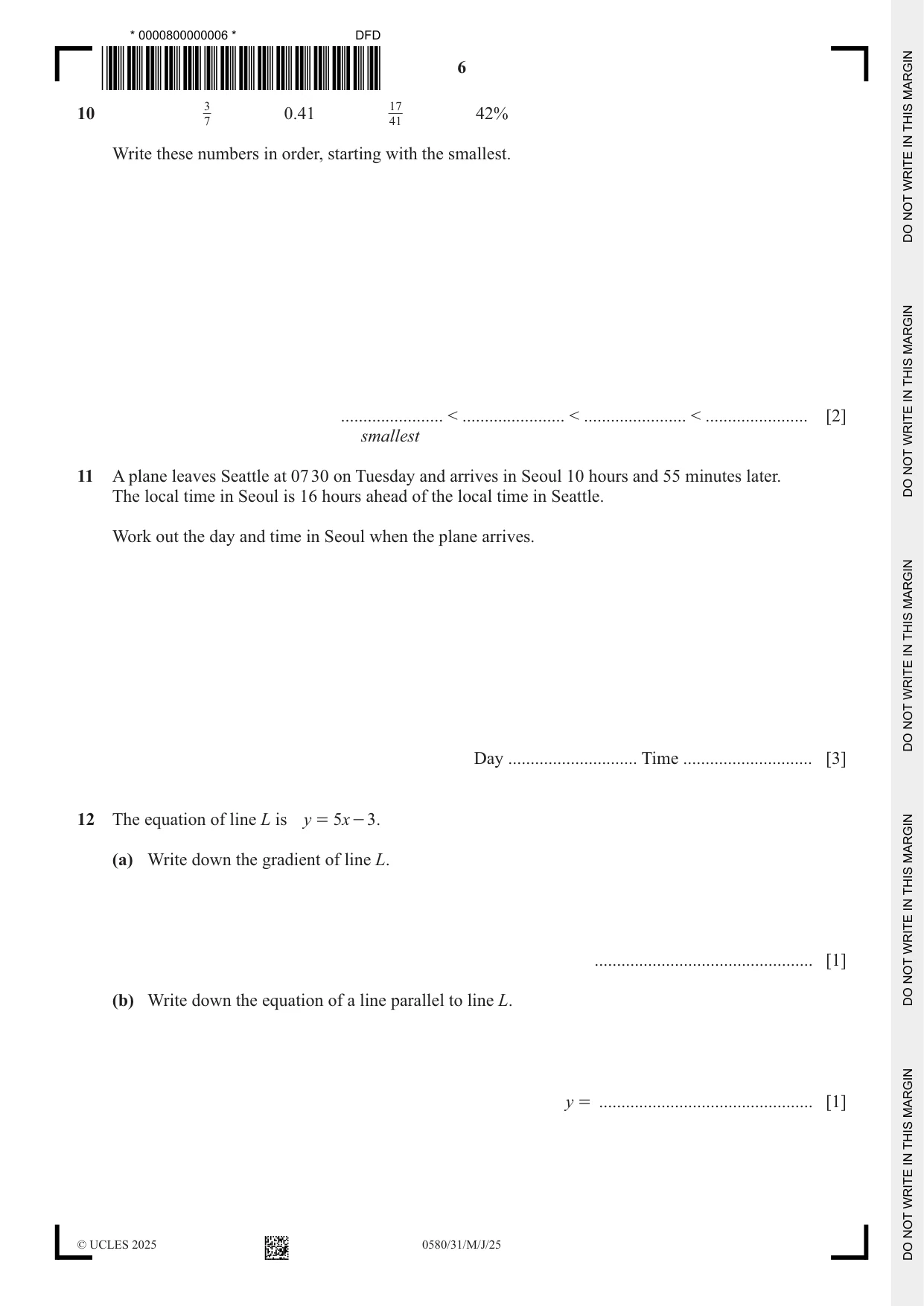 Cambridge IGCSE Mathematics 0580 2025 May/June Paper 3 · Variant 1 question paper, page 6 of 16