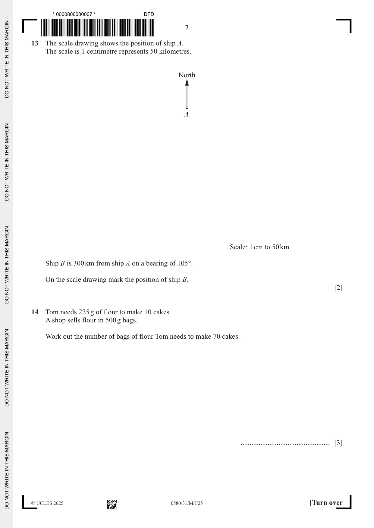 Cambridge IGCSE Mathematics 0580 2025 May/June Paper 3 · Variant 1 question paper, page 7 of 16