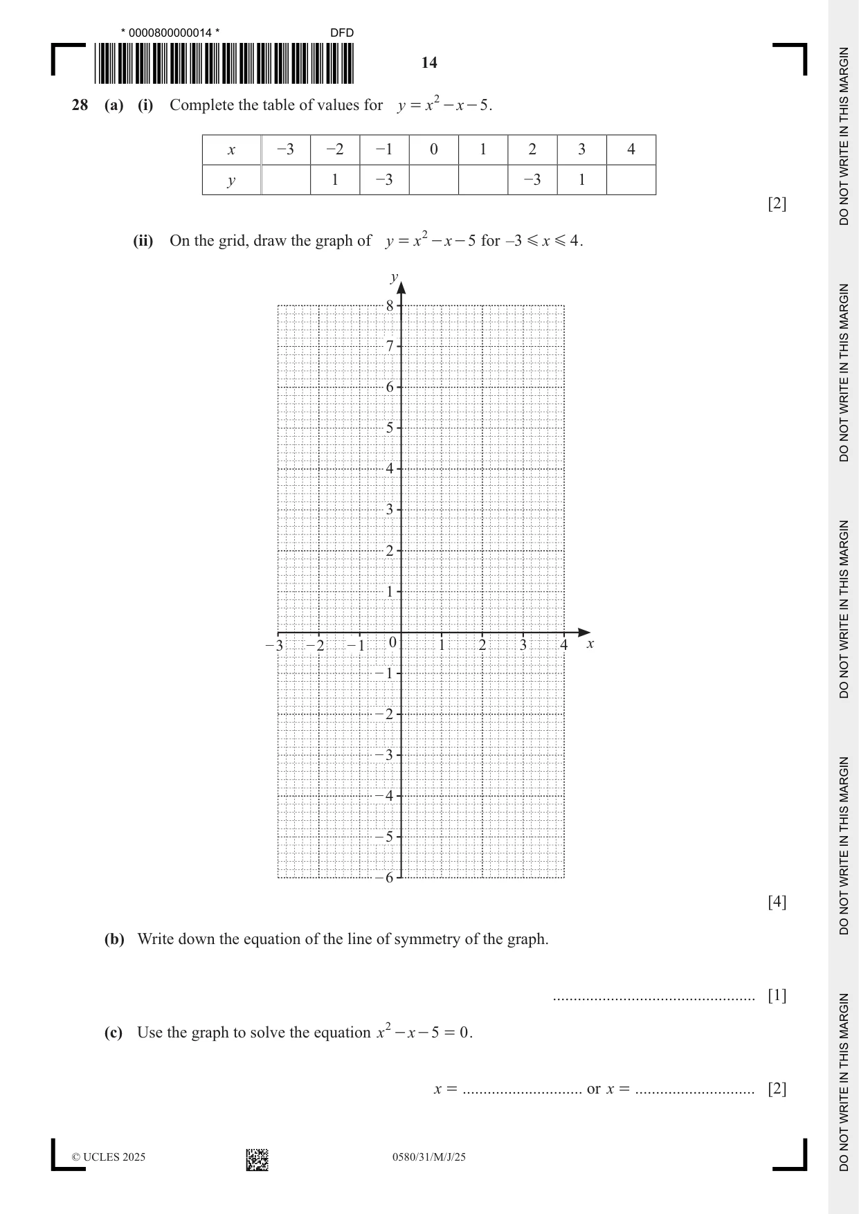 Cambridge IGCSE Mathematics 0580 2025 May/June Paper 3 · Variant 1 question paper, page 14 of 16