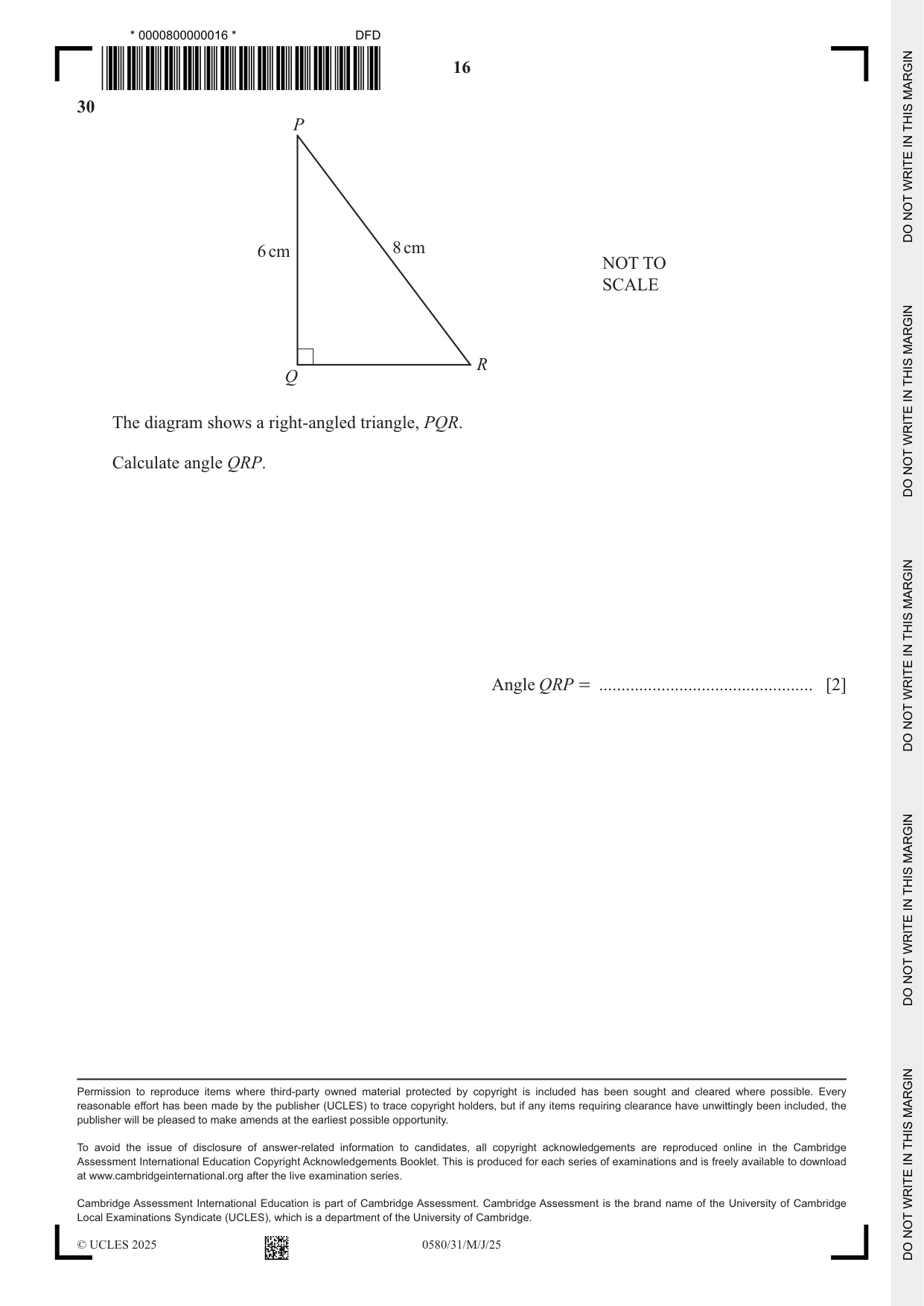 Cambridge IGCSE Mathematics 0580 2025 May/June Paper 3 · Variant 1 question paper, page 16 of 16