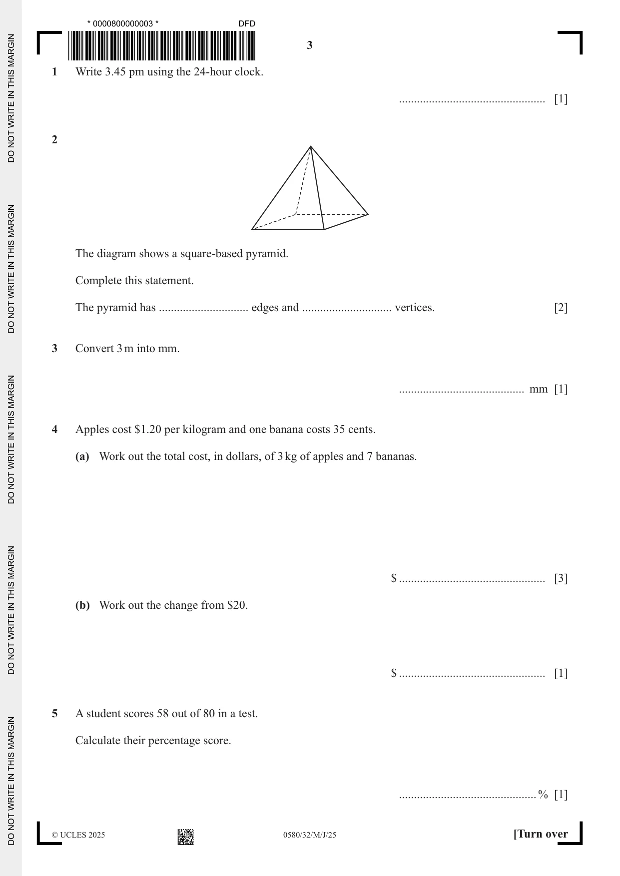 Cambridge IGCSE Mathematics 0580 2025 May/June Paper 3 · Variant 2 question paper, page 3 of 16