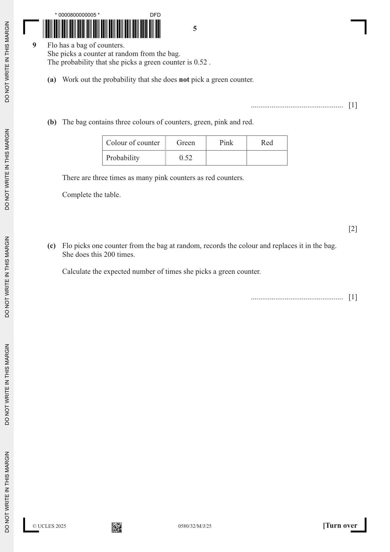Cambridge IGCSE Mathematics 0580 2025 May/June Paper 3 · Variant 2 question paper, page 5 of 16