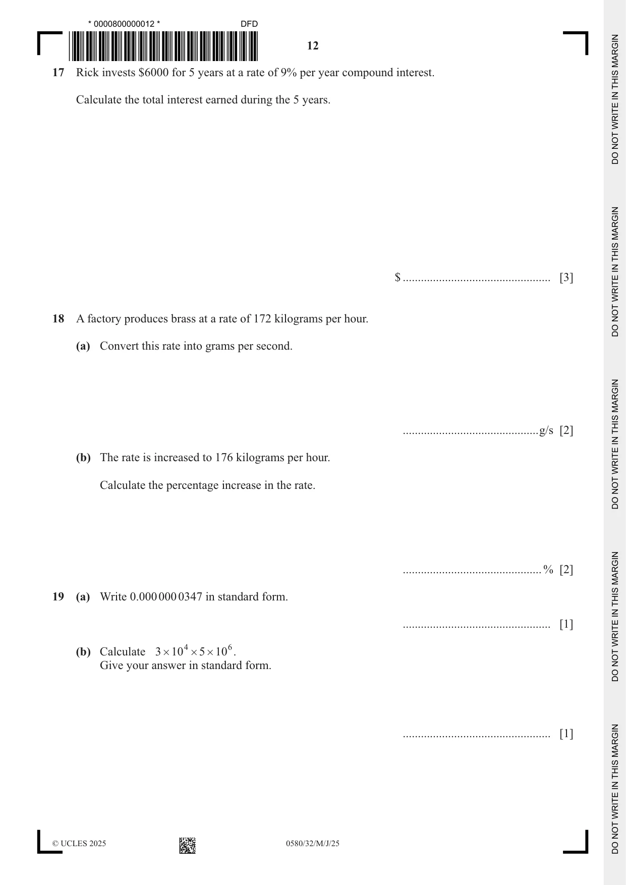 Cambridge IGCSE Mathematics 0580 2025 May/June Paper 3 · Variant 2 question paper, page 12 of 16