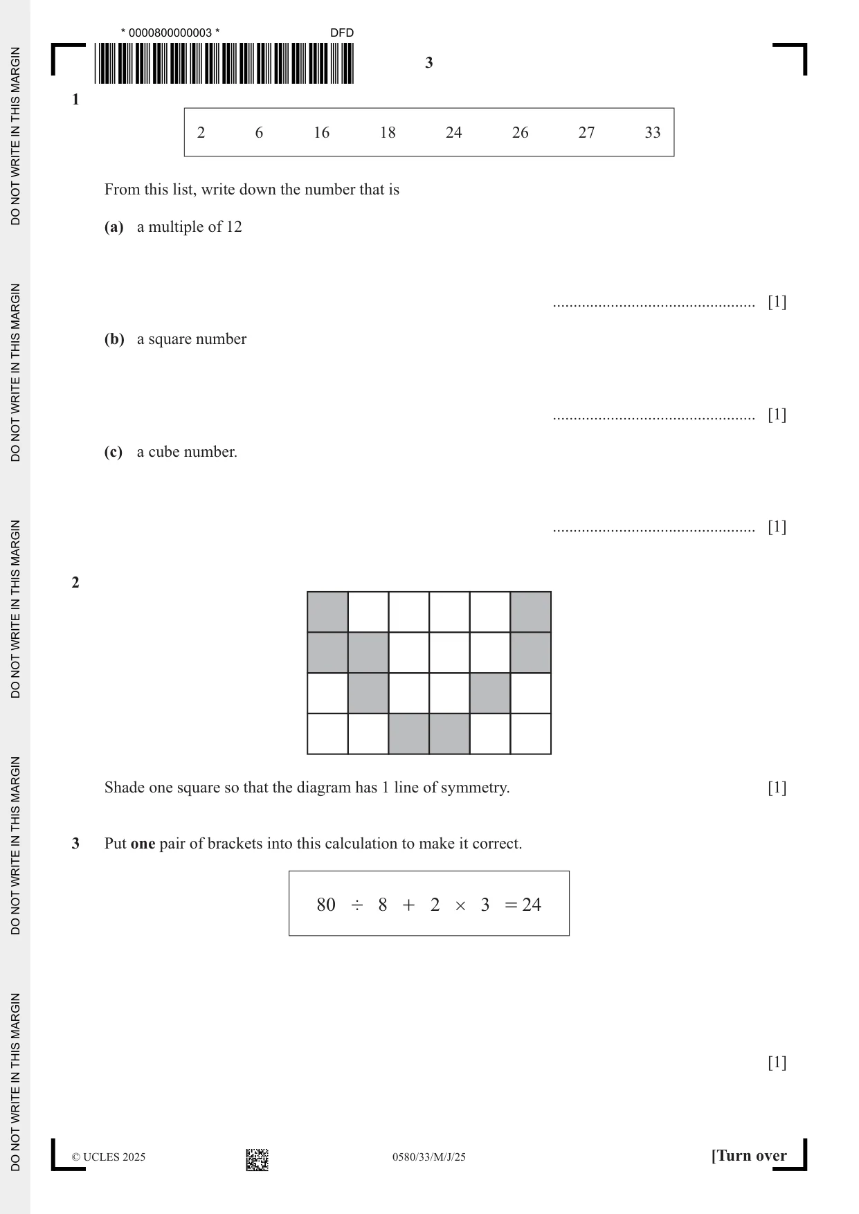 Cambridge IGCSE Mathematics 0580 2025 May/June Paper 3 · Variant 3 question paper, page 3 of 20