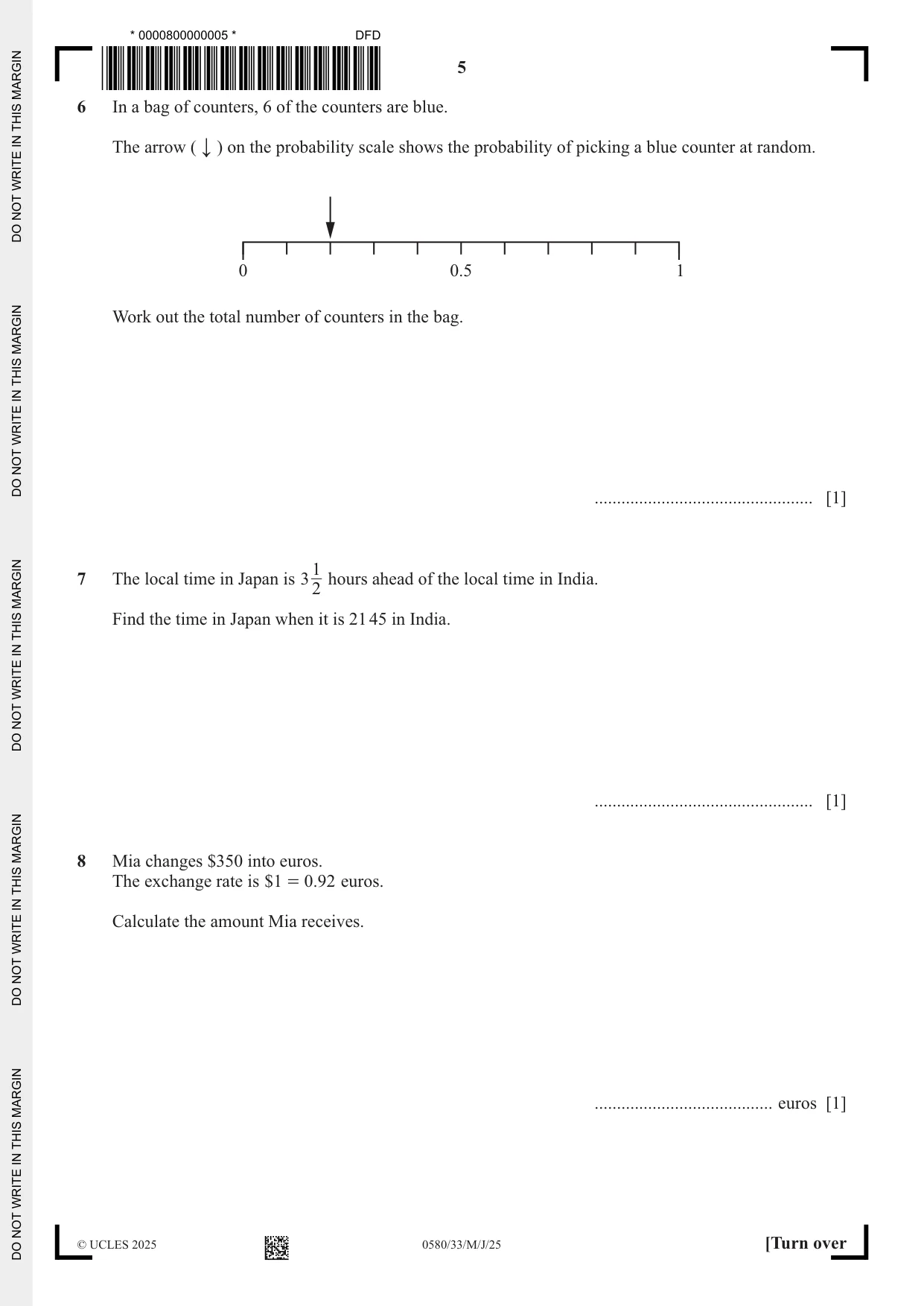 Cambridge IGCSE Mathematics 0580 2025 May/June Paper 3 · Variant 3 question paper, page 5 of 20