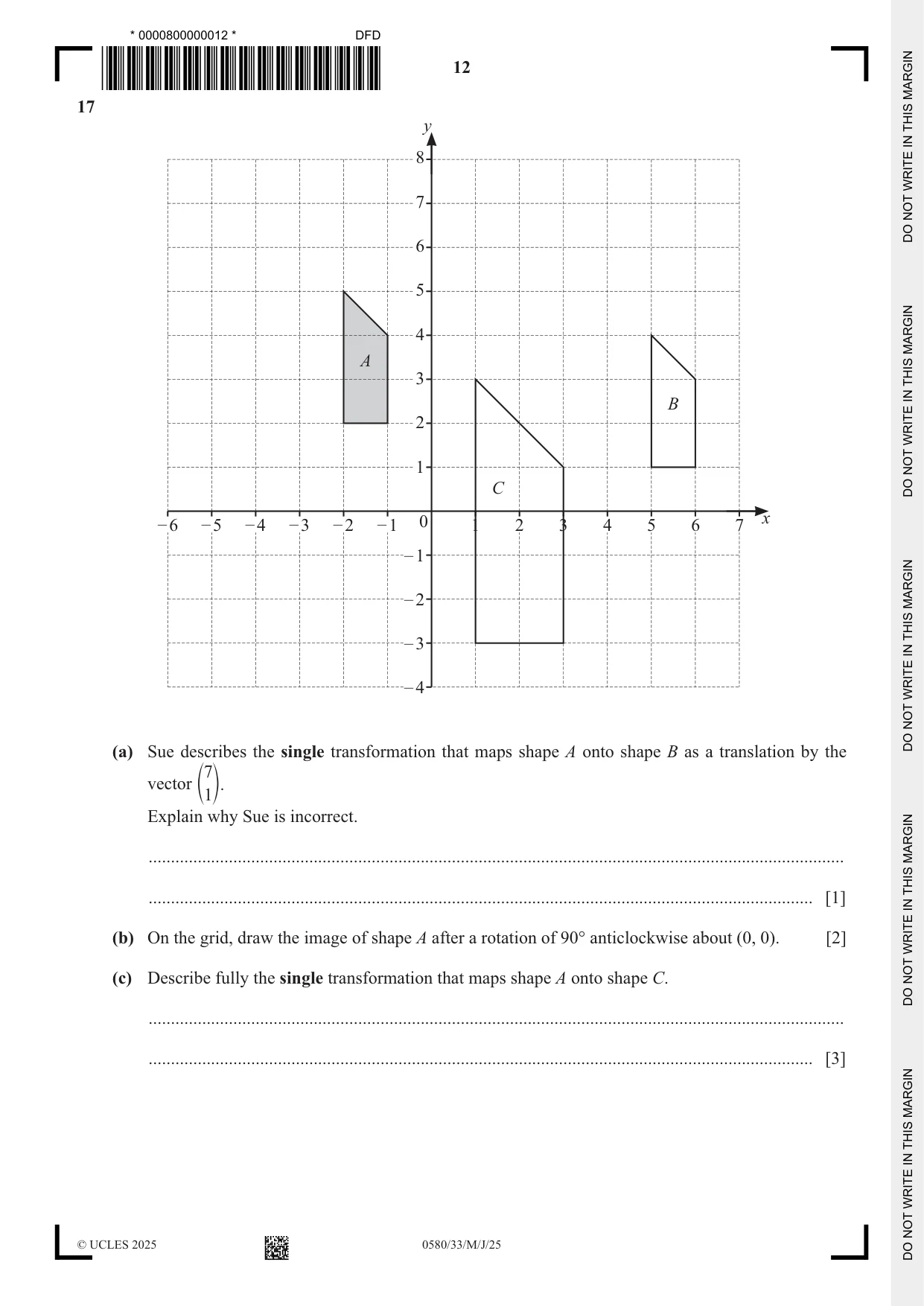 Cambridge IGCSE Mathematics 0580 2025 May/June Paper 3 · Variant 3 question paper, page 12 of 20