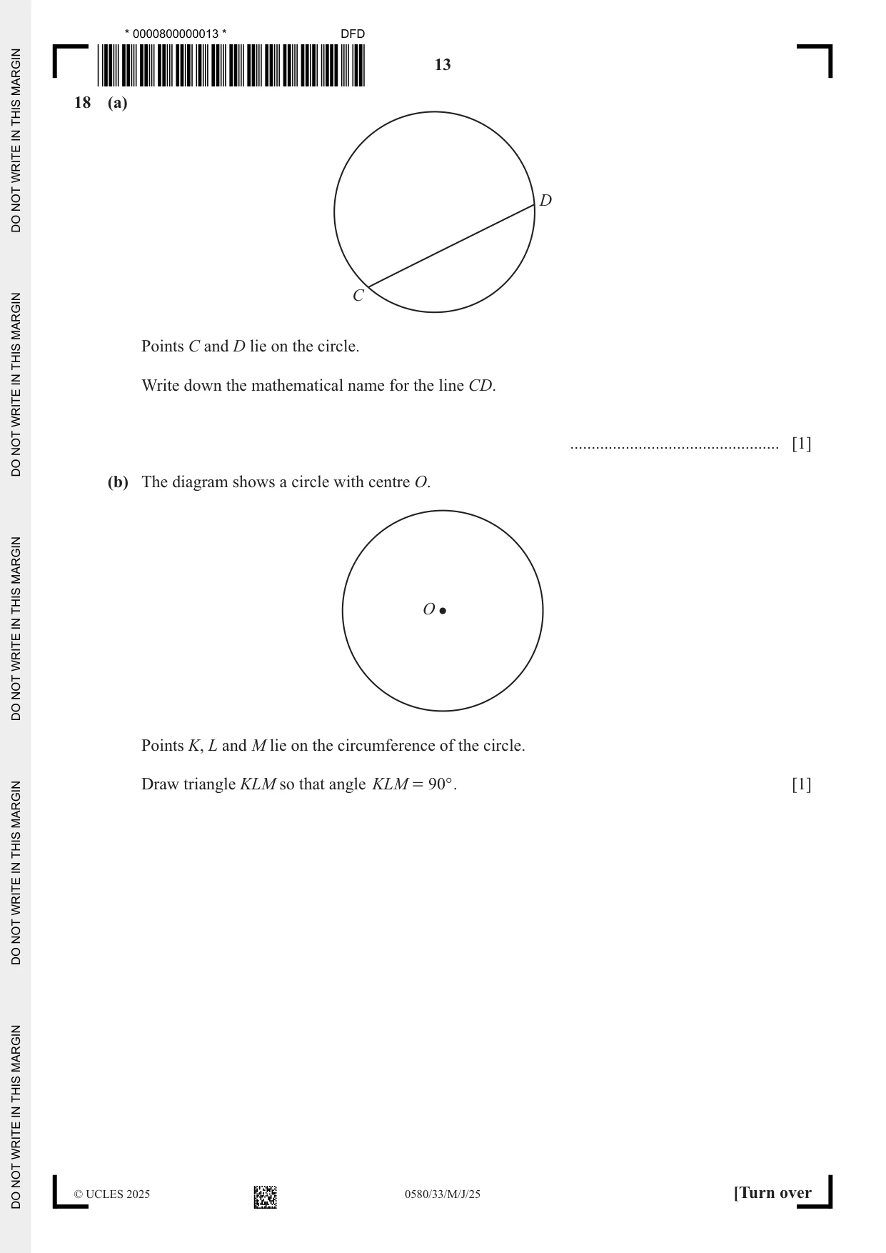 Cambridge IGCSE Mathematics 0580 2025 May/June Paper 3 · Variant 3 question paper, page 13 of 20