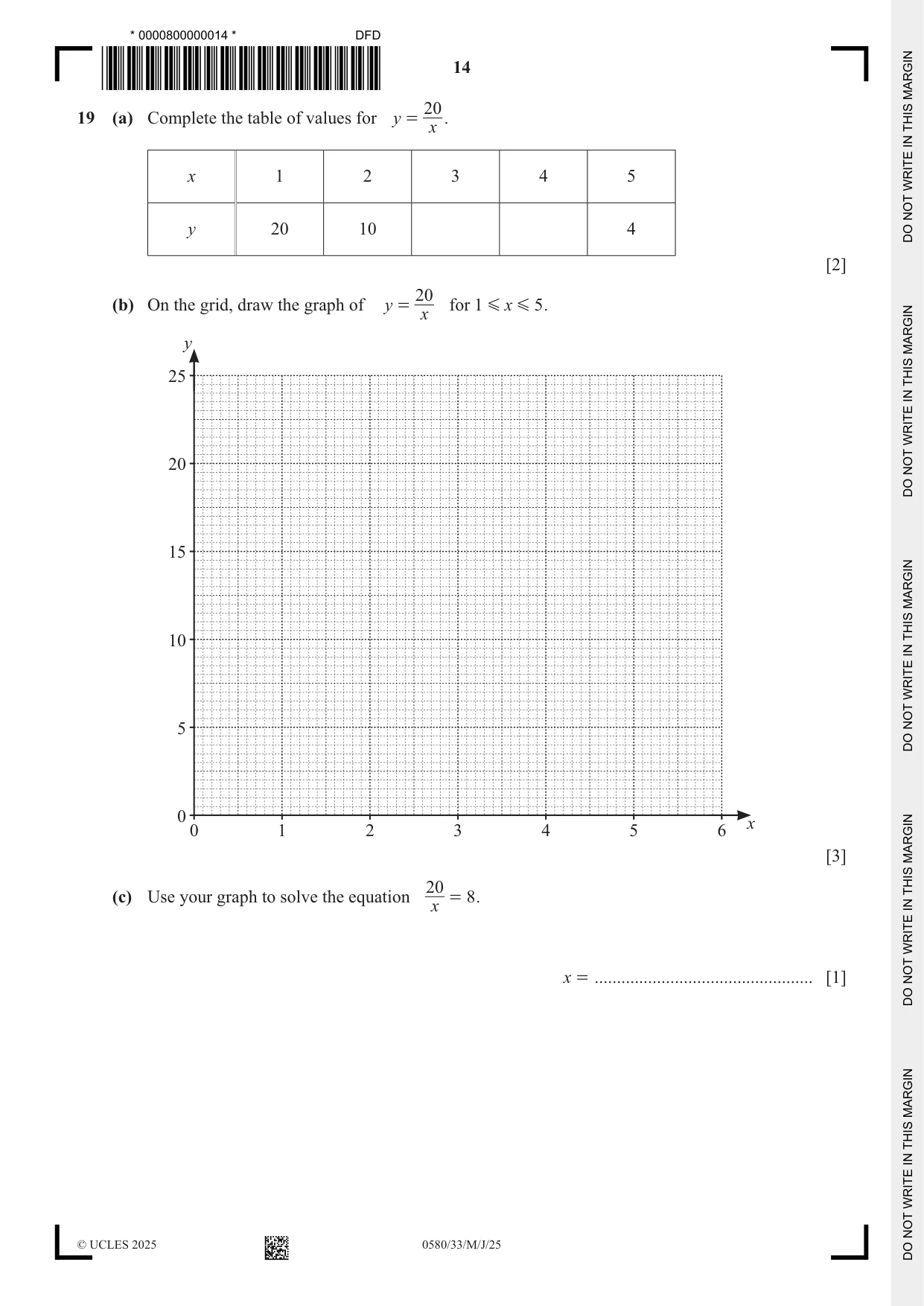 Cambridge IGCSE Mathematics 0580 2025 May/June Paper 3 · Variant 3 question paper, page 14 of 20