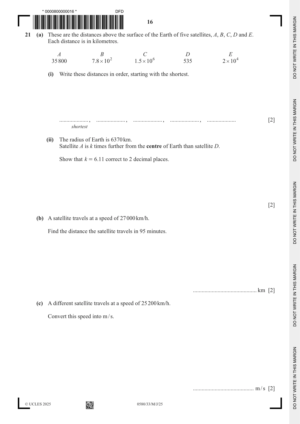 Cambridge IGCSE Mathematics 0580 2025 May/June Paper 3 · Variant 3 question paper, page 16 of 20