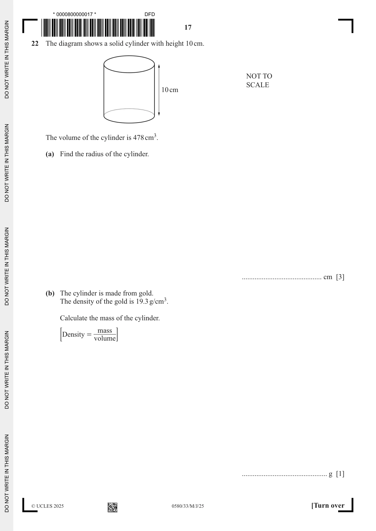 Cambridge IGCSE Mathematics 0580 2025 May/June Paper 3 · Variant 3 question paper, page 17 of 20
