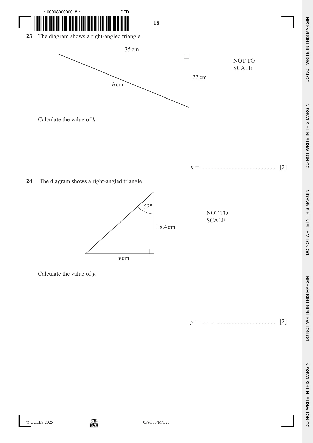 Cambridge IGCSE Mathematics 0580 2025 May/June Paper 3 · Variant 3 question paper, page 18 of 20