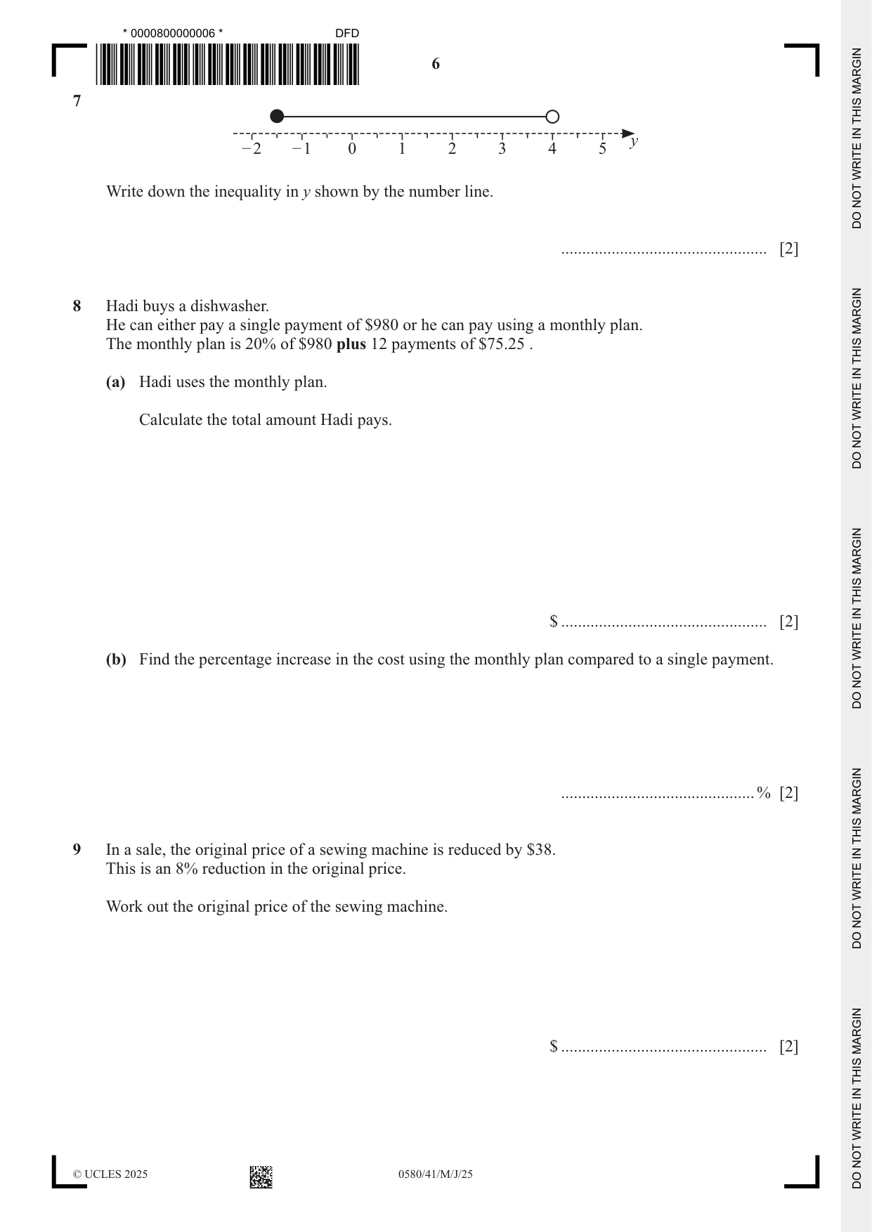 Cambridge IGCSE Mathematics 0580 2025 May/June Paper 4 · Variant 1 question paper, page 6 of 16