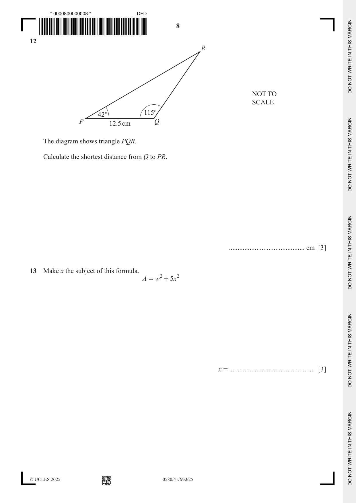 Cambridge IGCSE Mathematics 0580 2025 May/June Paper 4 · Variant 1 question paper, page 8 of 16