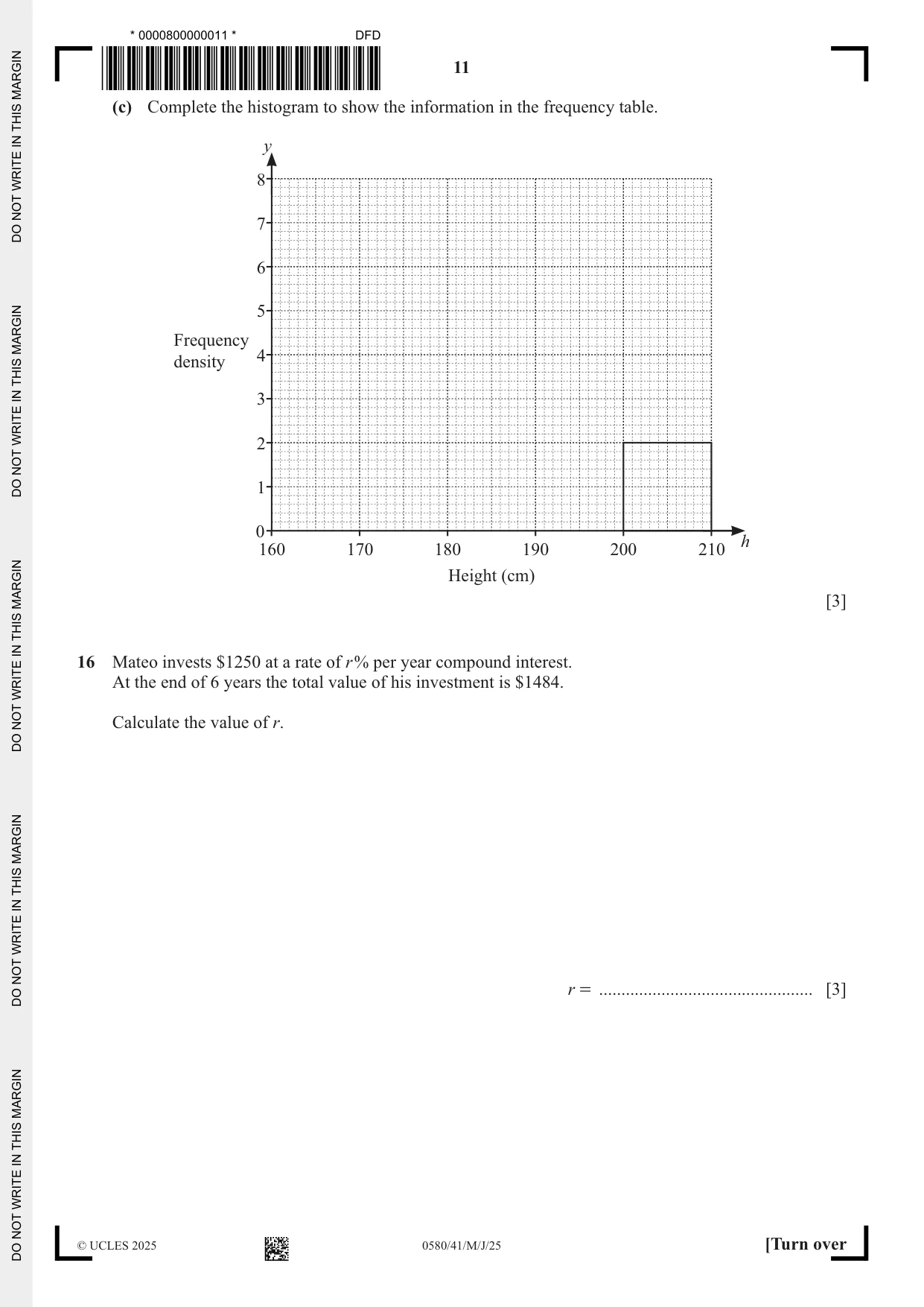 Cambridge IGCSE Mathematics 0580 2025 May/June Paper 4 · Variant 1 question paper, page 11 of 16