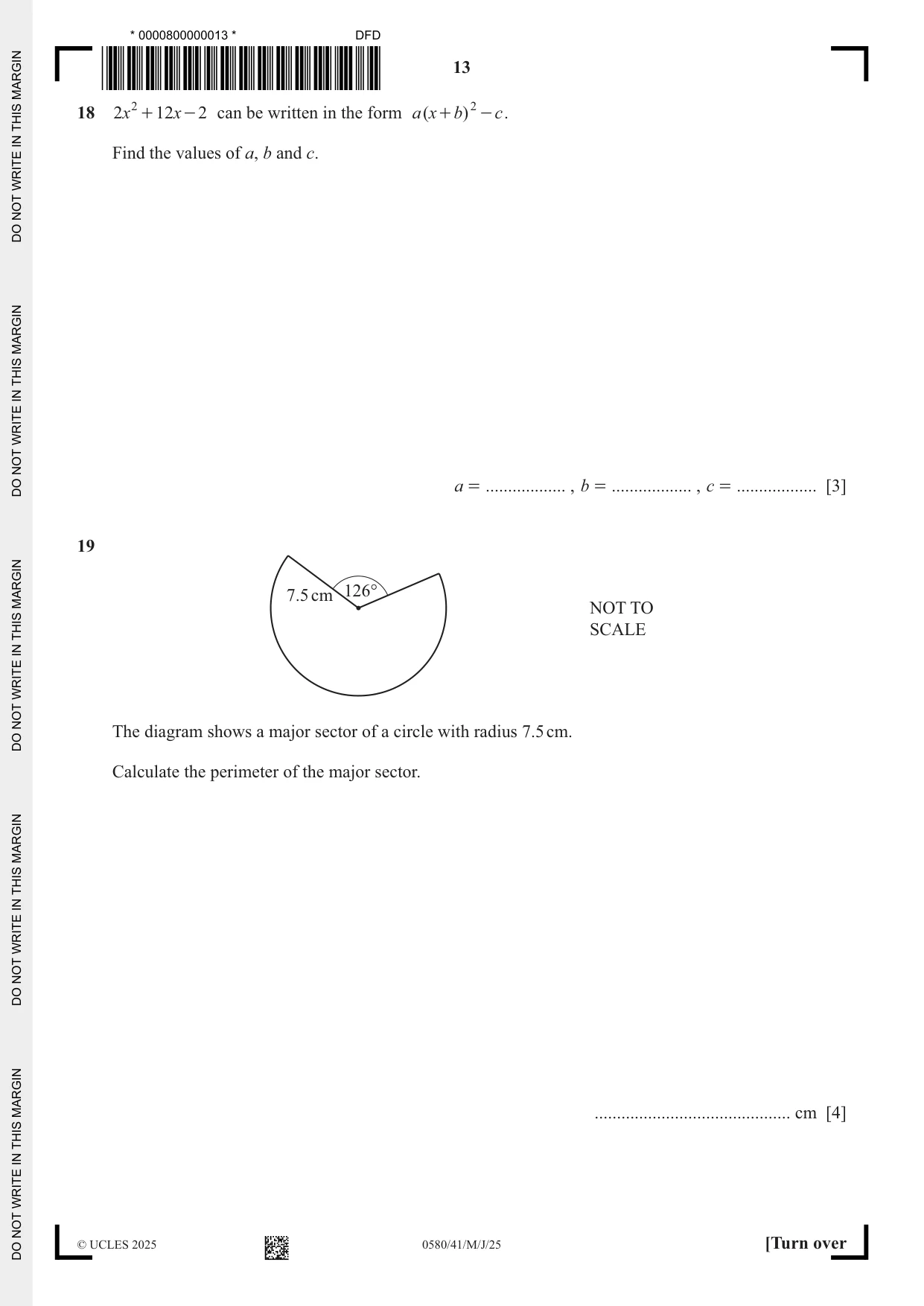 Cambridge IGCSE Mathematics 0580 2025 May/June Paper 4 · Variant 1 question paper, page 13 of 16