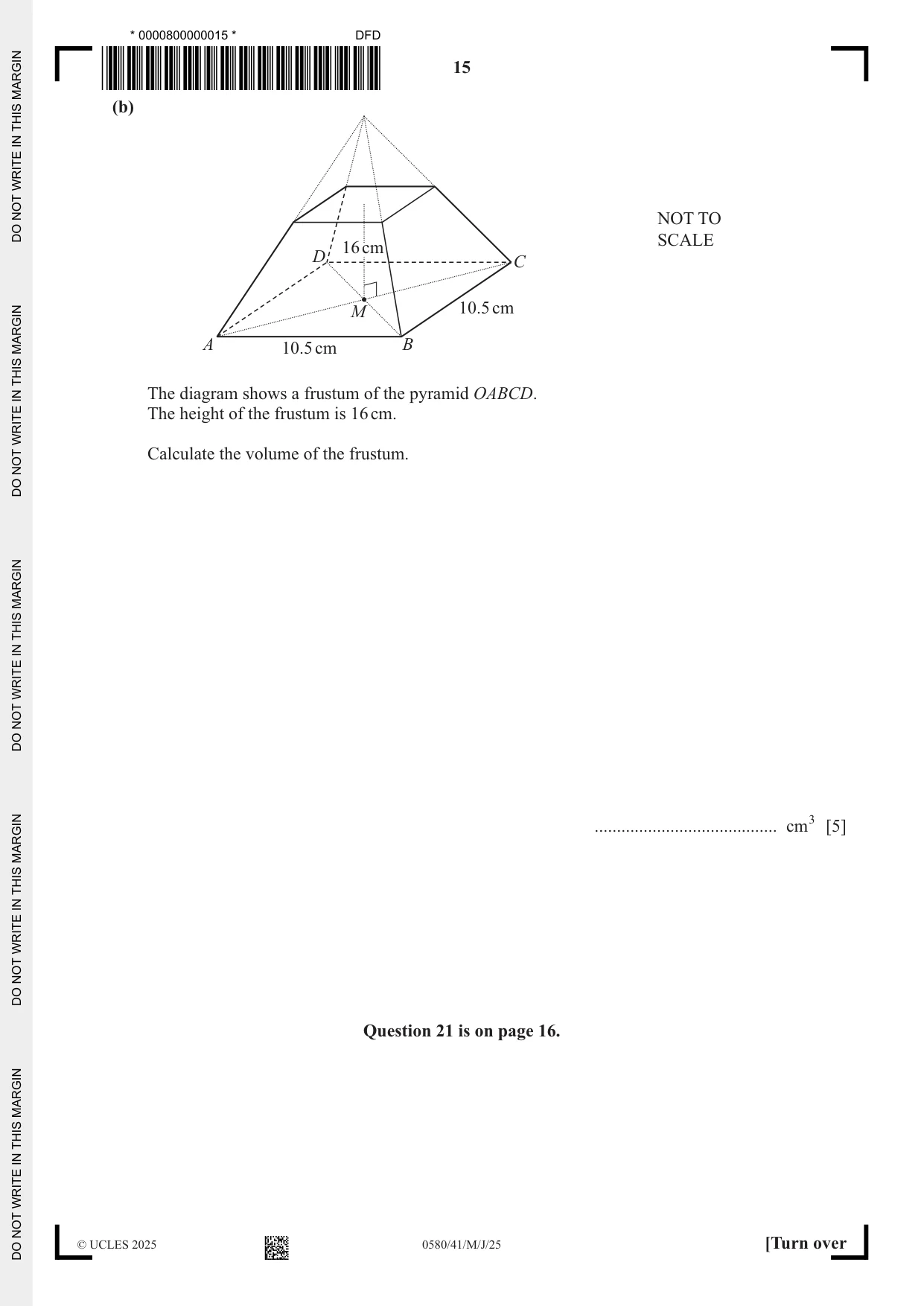 Cambridge IGCSE Mathematics 0580 2025 May/June Paper 4 · Variant 1 question paper, page 15 of 16