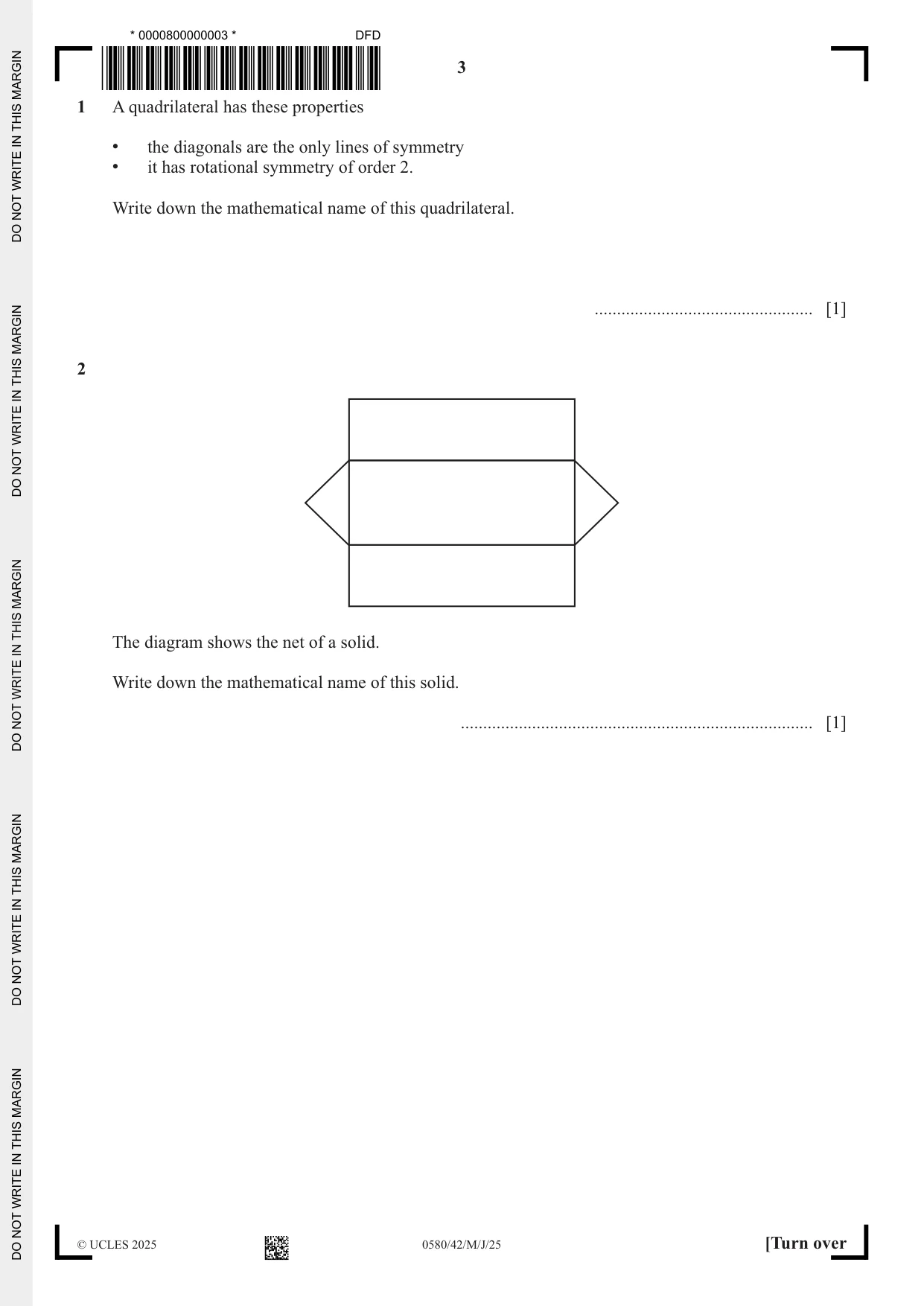 Cambridge IGCSE Mathematics 0580 2025 May/June Paper 4 · Variant 2 question paper, page 3 of 20
