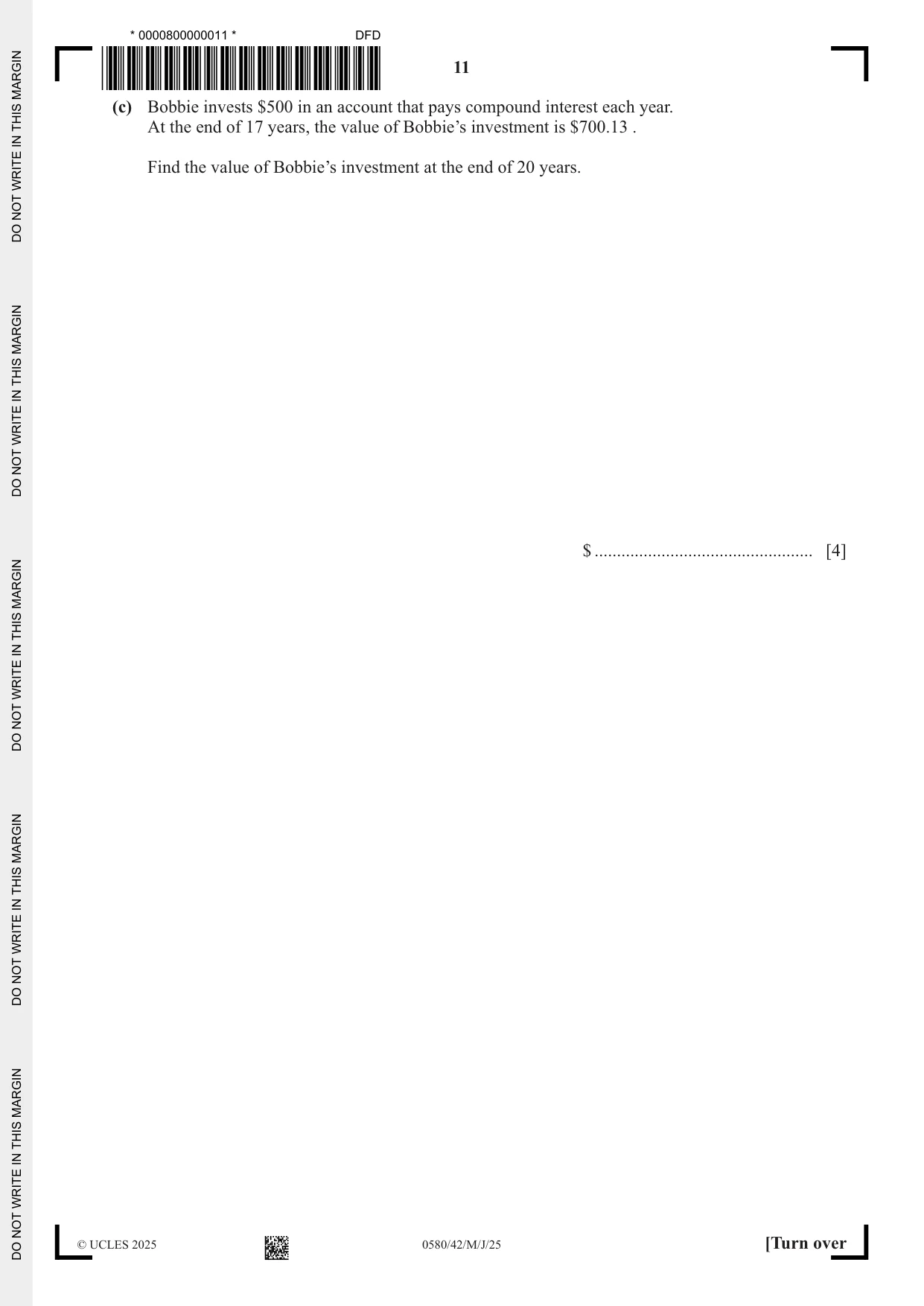 Cambridge IGCSE Mathematics 0580 2025 May/June Paper 4 · Variant 2 question paper, page 11 of 20