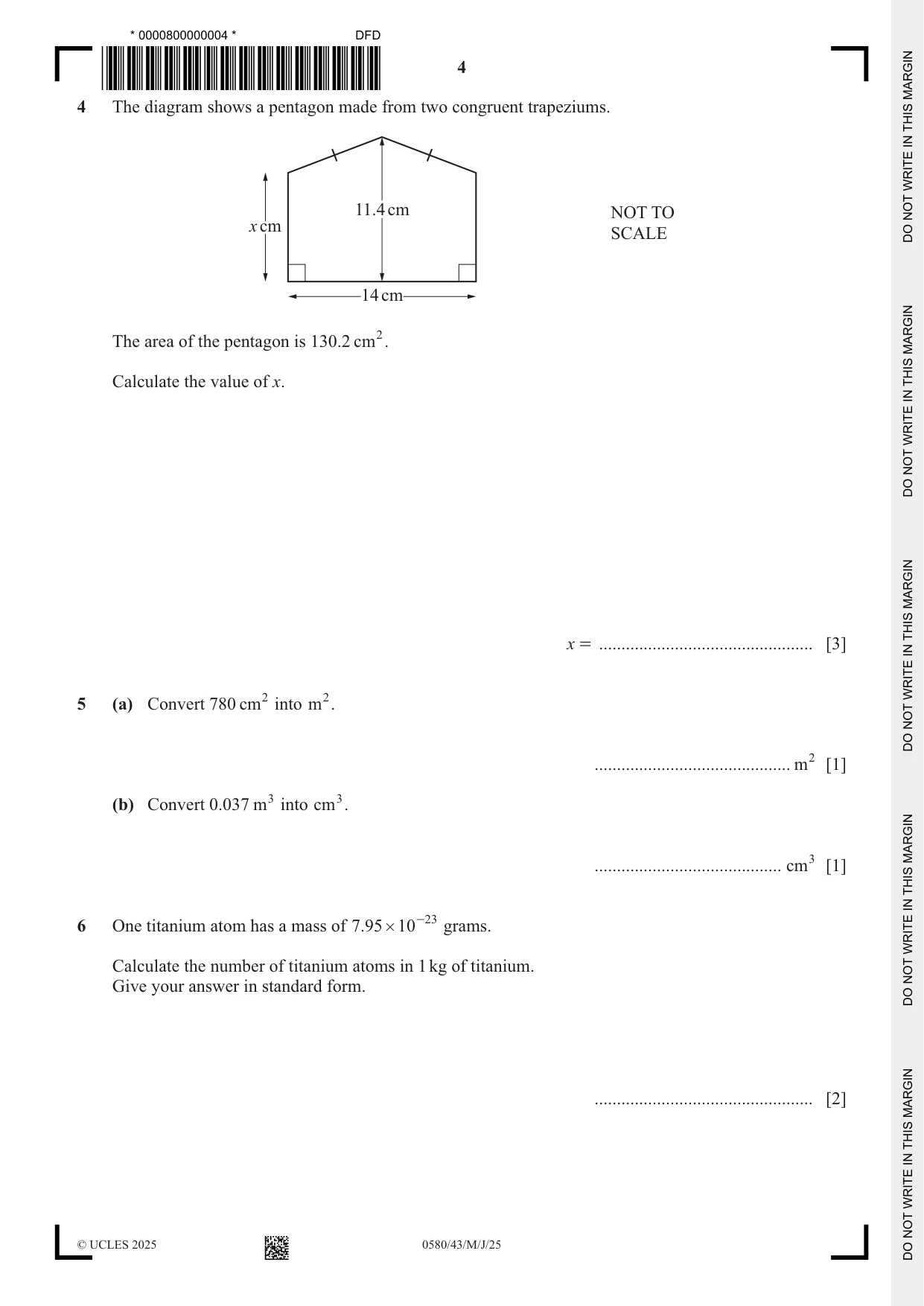 Cambridge IGCSE Mathematics 0580 2025 May/June Paper 4 · Variant 3 question paper, page 4 of 20