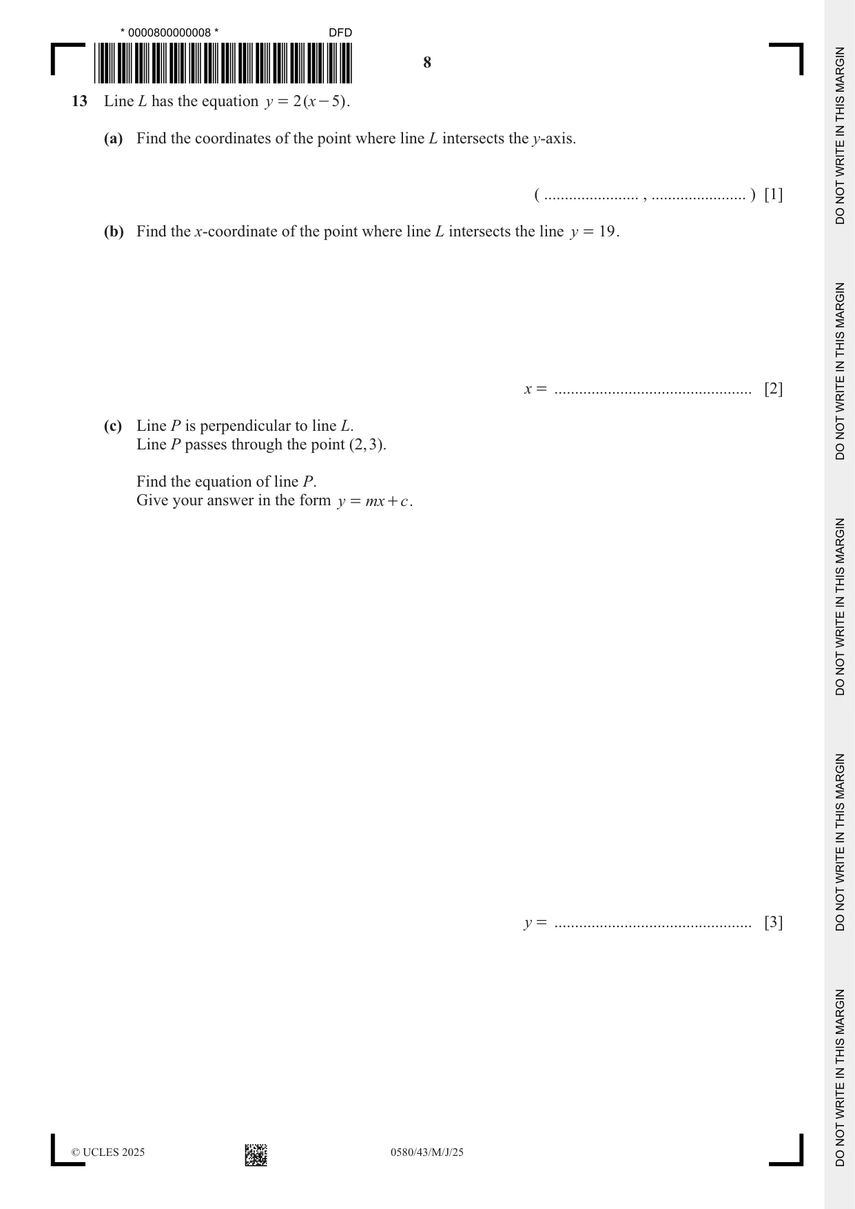 Cambridge IGCSE Mathematics 0580 2025 May/June Paper 4 · Variant 3 question paper, page 8 of 20