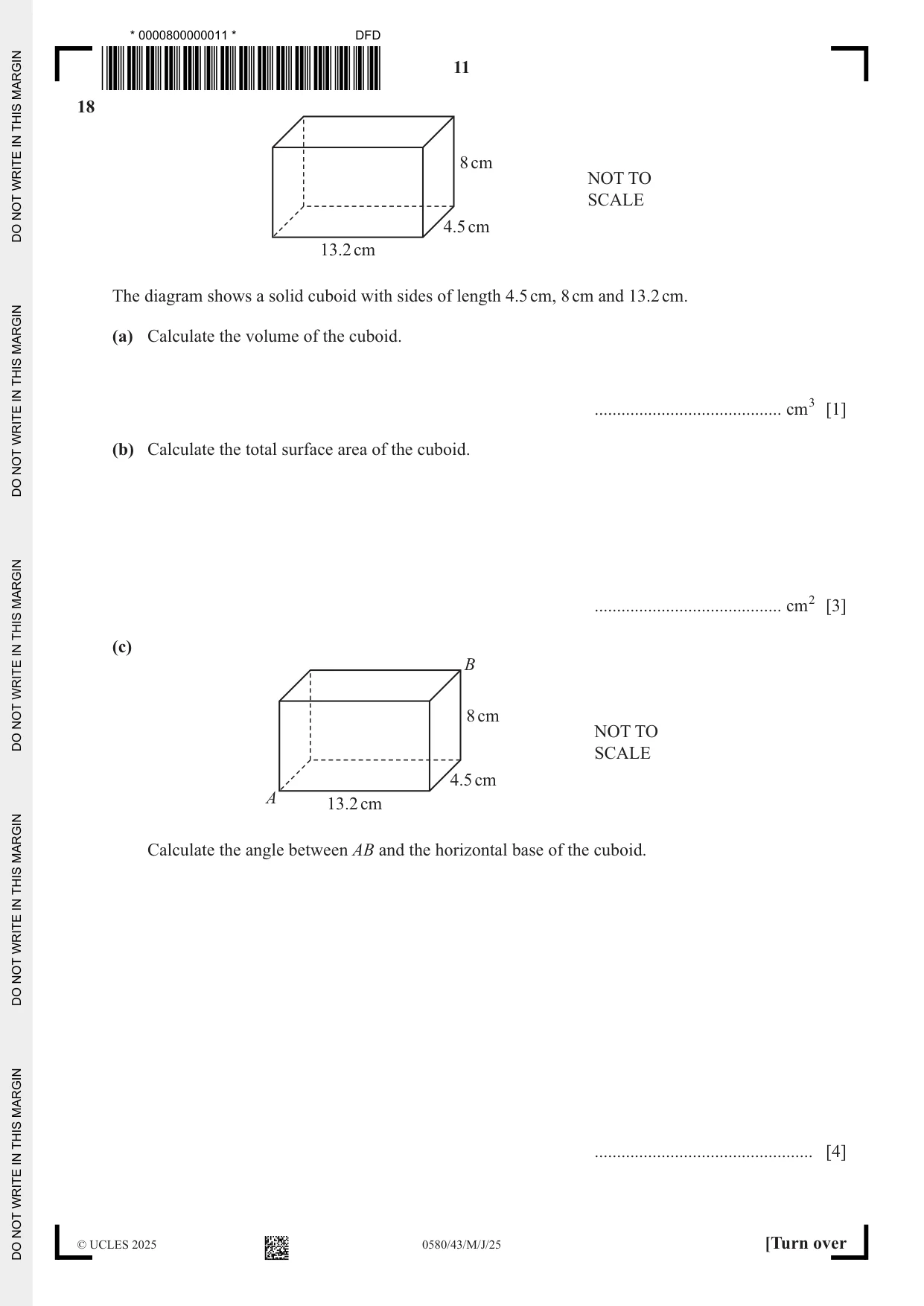 Cambridge IGCSE Mathematics 0580 2025 May/June Paper 4 · Variant 3 question paper, page 11 of 20