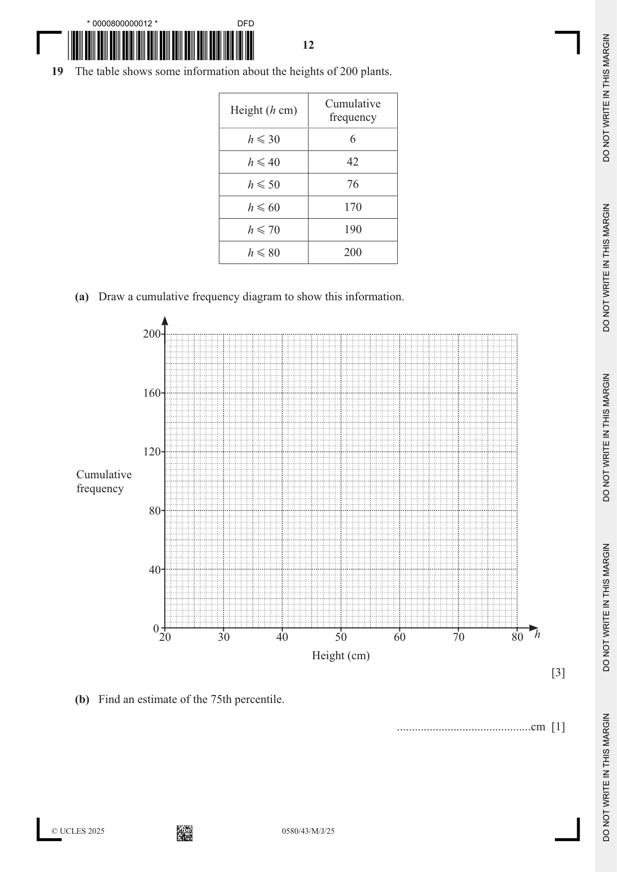 Cambridge IGCSE Mathematics 0580 2025 May/June Paper 4 · Variant 3 question paper, page 12 of 20