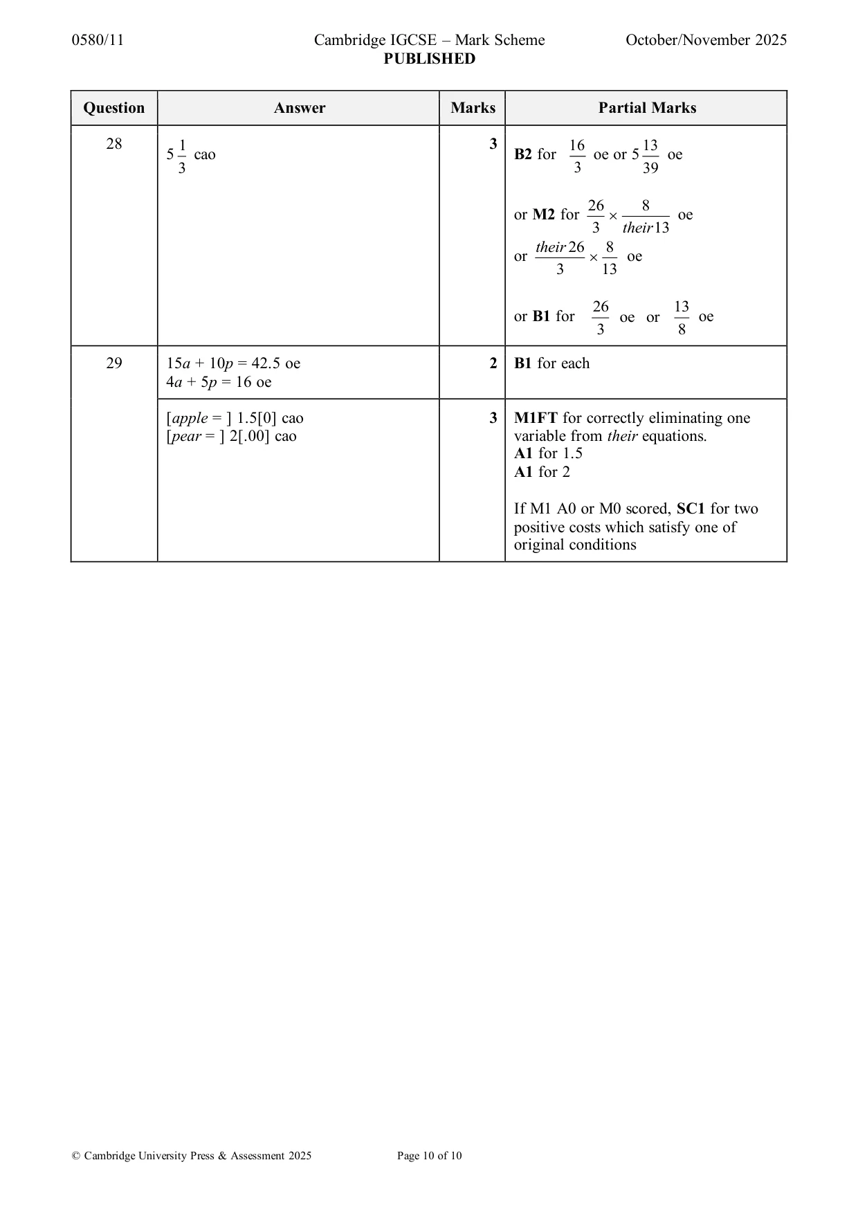Mark scheme, page 10 of 10