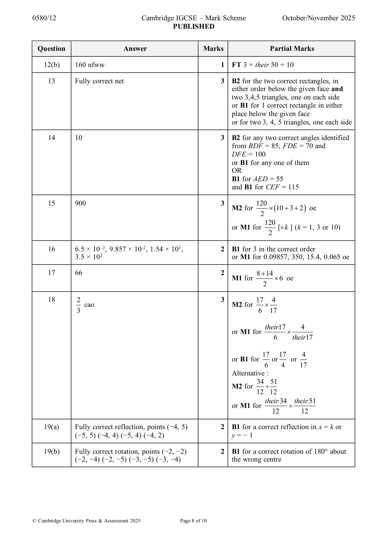 Mark scheme, page 8 of 10