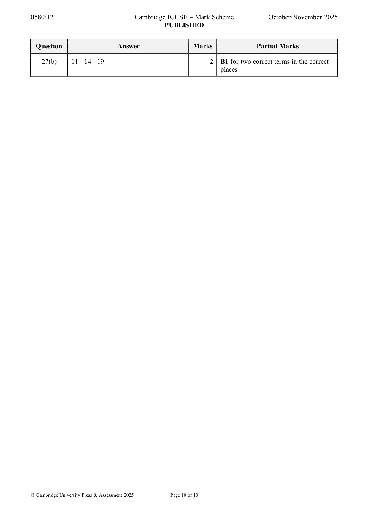 Mark scheme, page 10 of 10