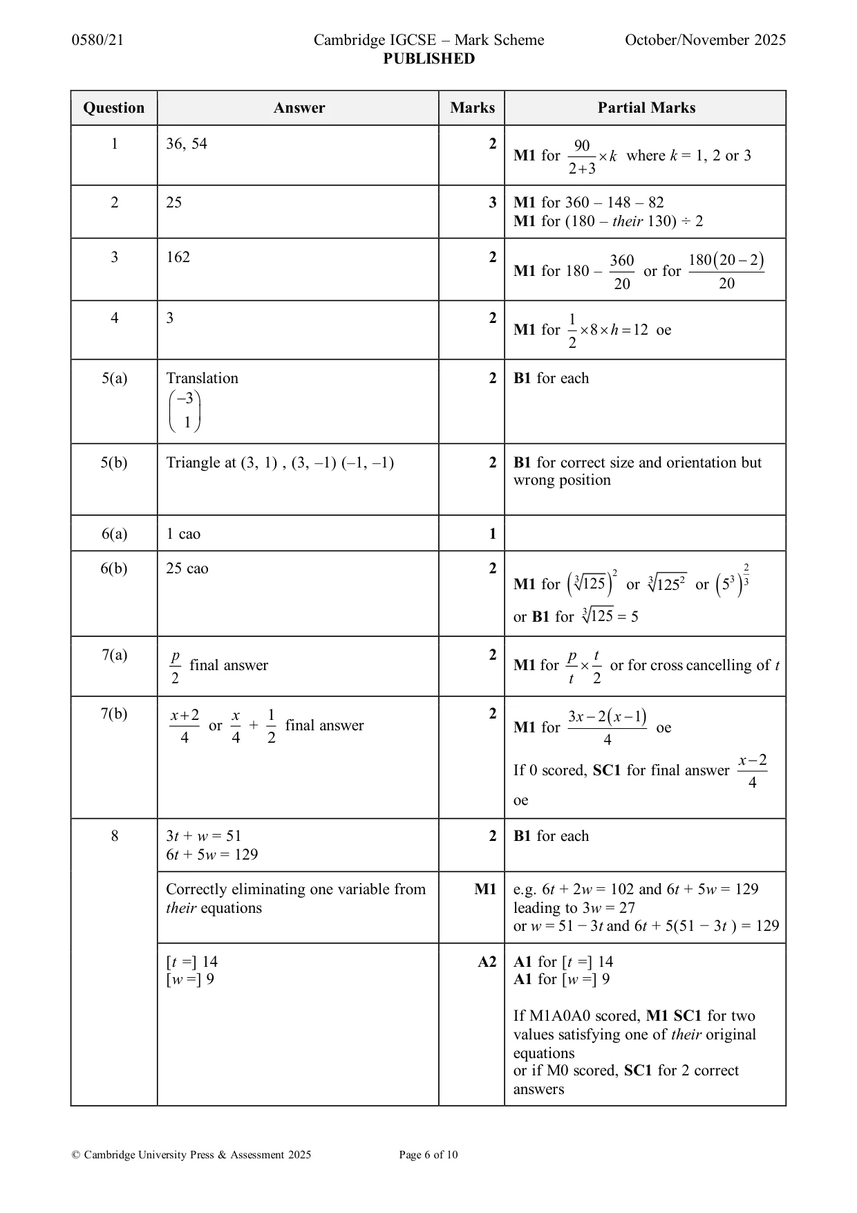 Mark scheme, page 6 of 10