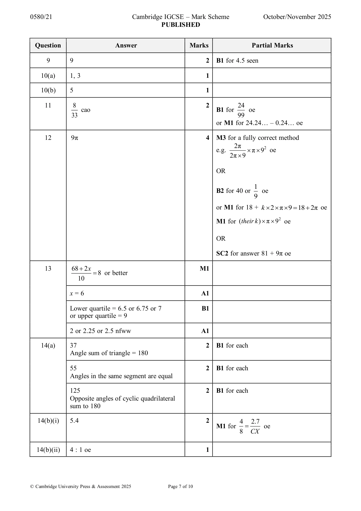 Mark scheme, page 7 of 10
