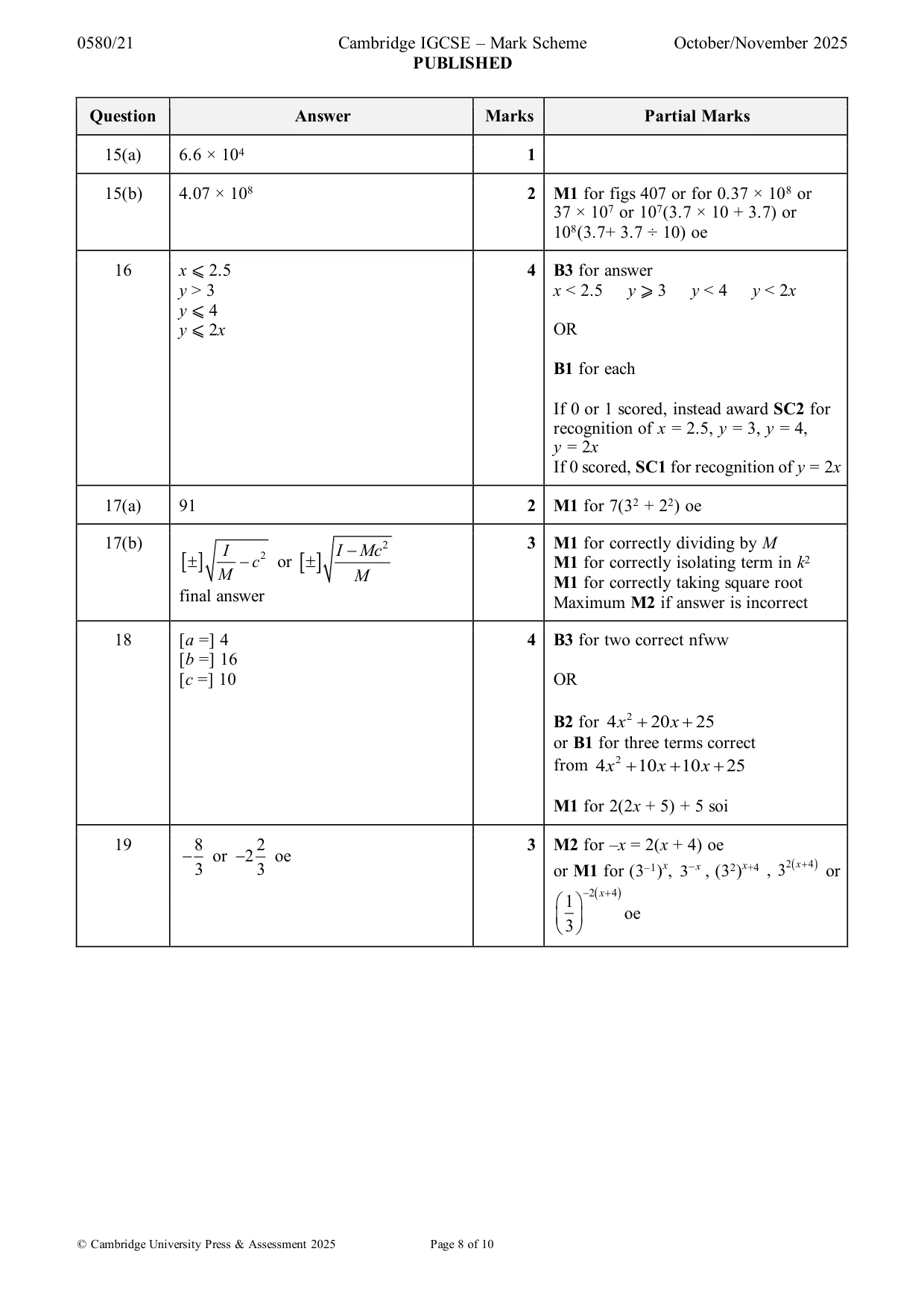 Mark scheme, page 8 of 10
