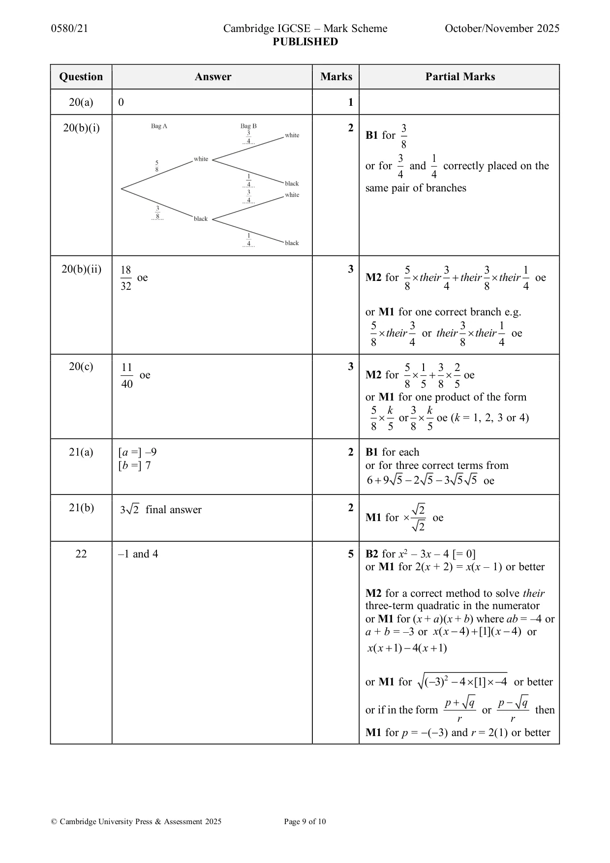 Mark scheme, page 9 of 10