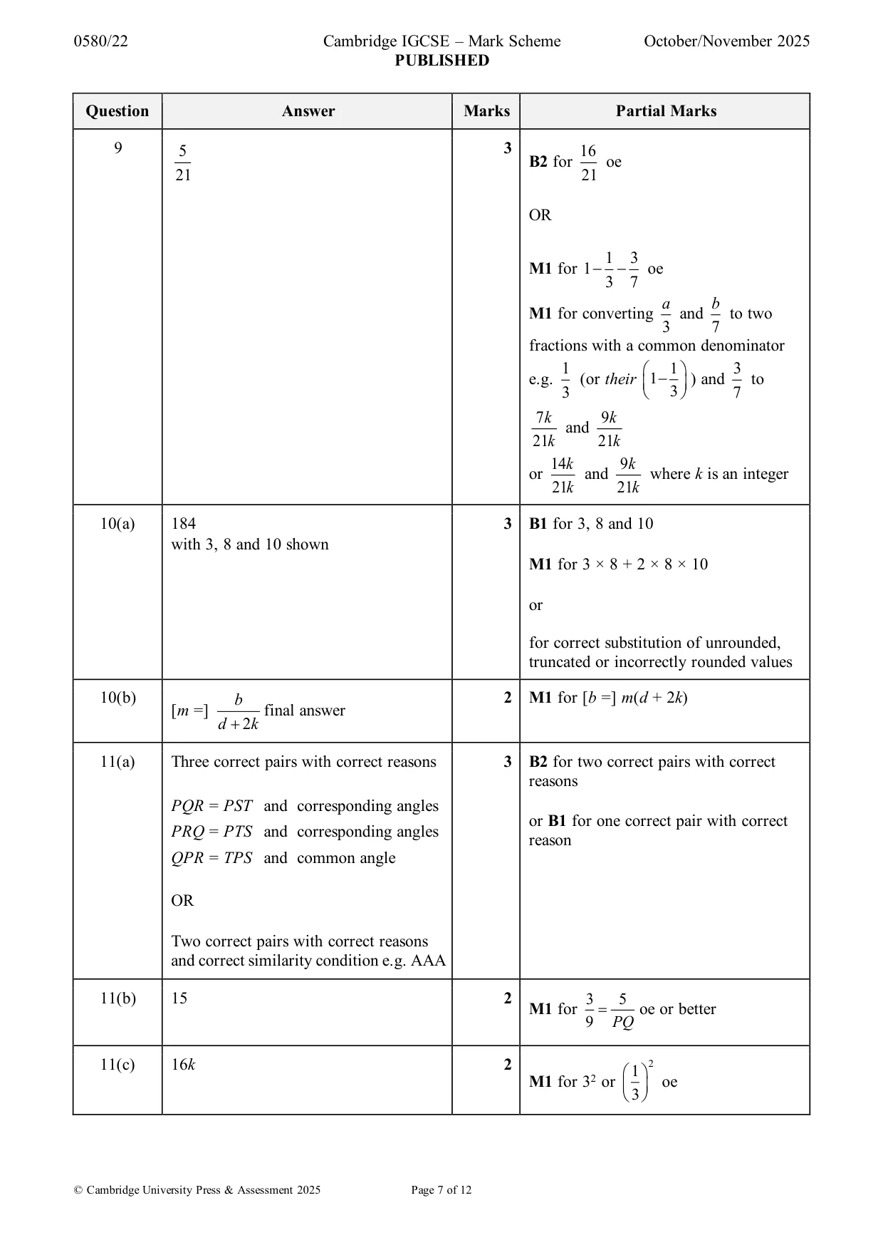 Mark scheme, page 7 of 12